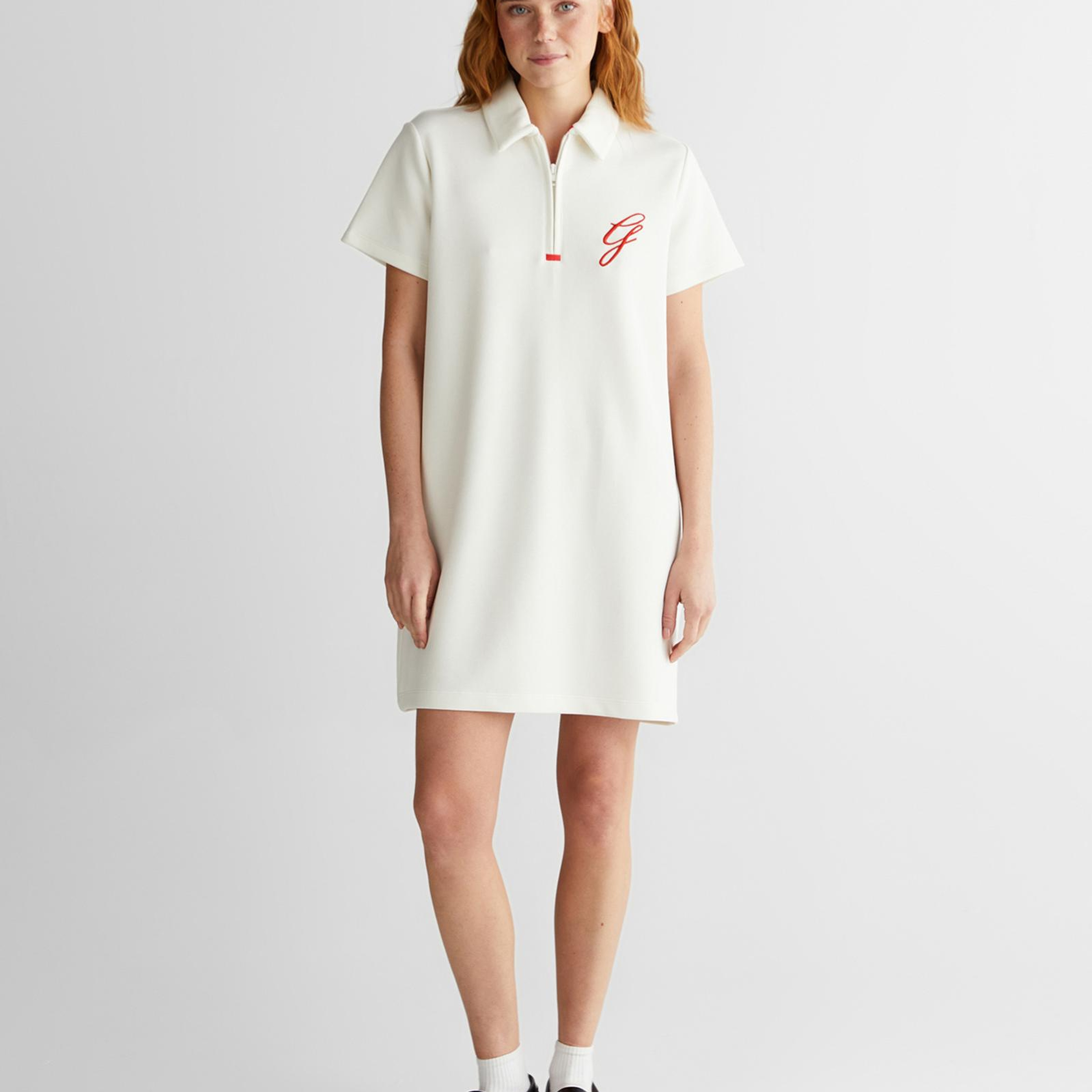 GANT Kadın Krem Yarım Fermuarlı Logolu Elbise