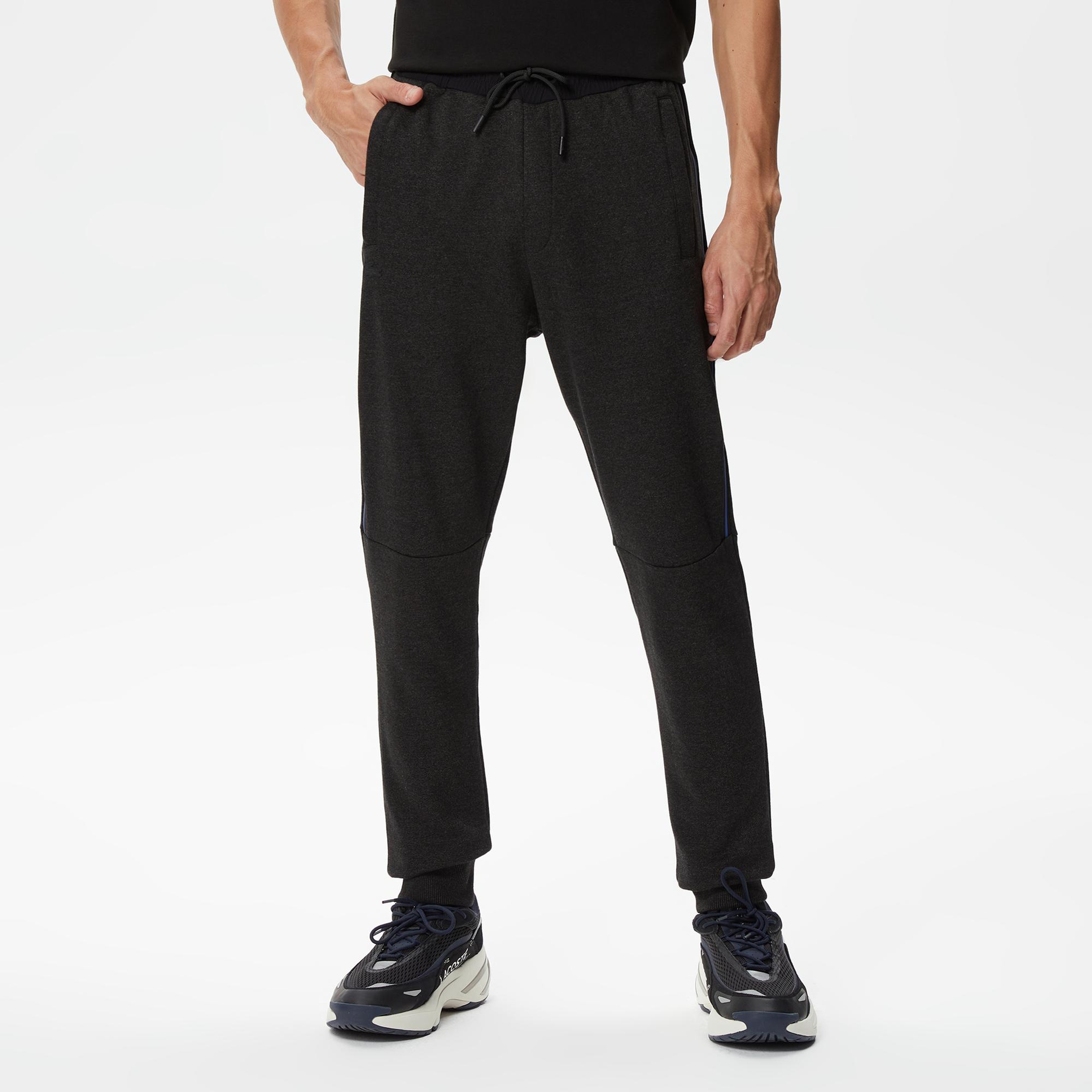 Erkek Slim Fit Renk Bloklu Siyah Eşofman Altı