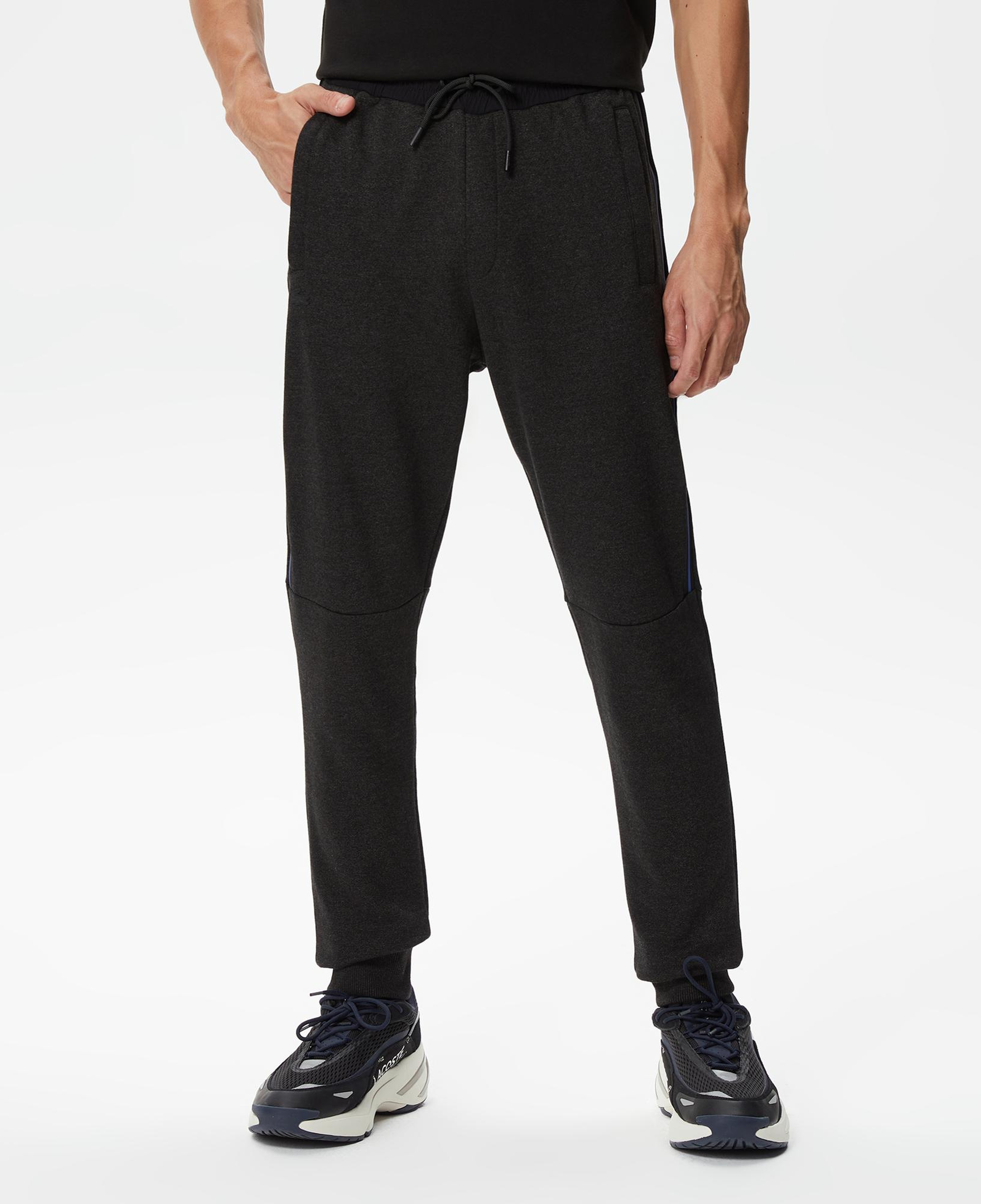 Erkek Slim Fit Renk Bloklu Siyah Eşofman Altı