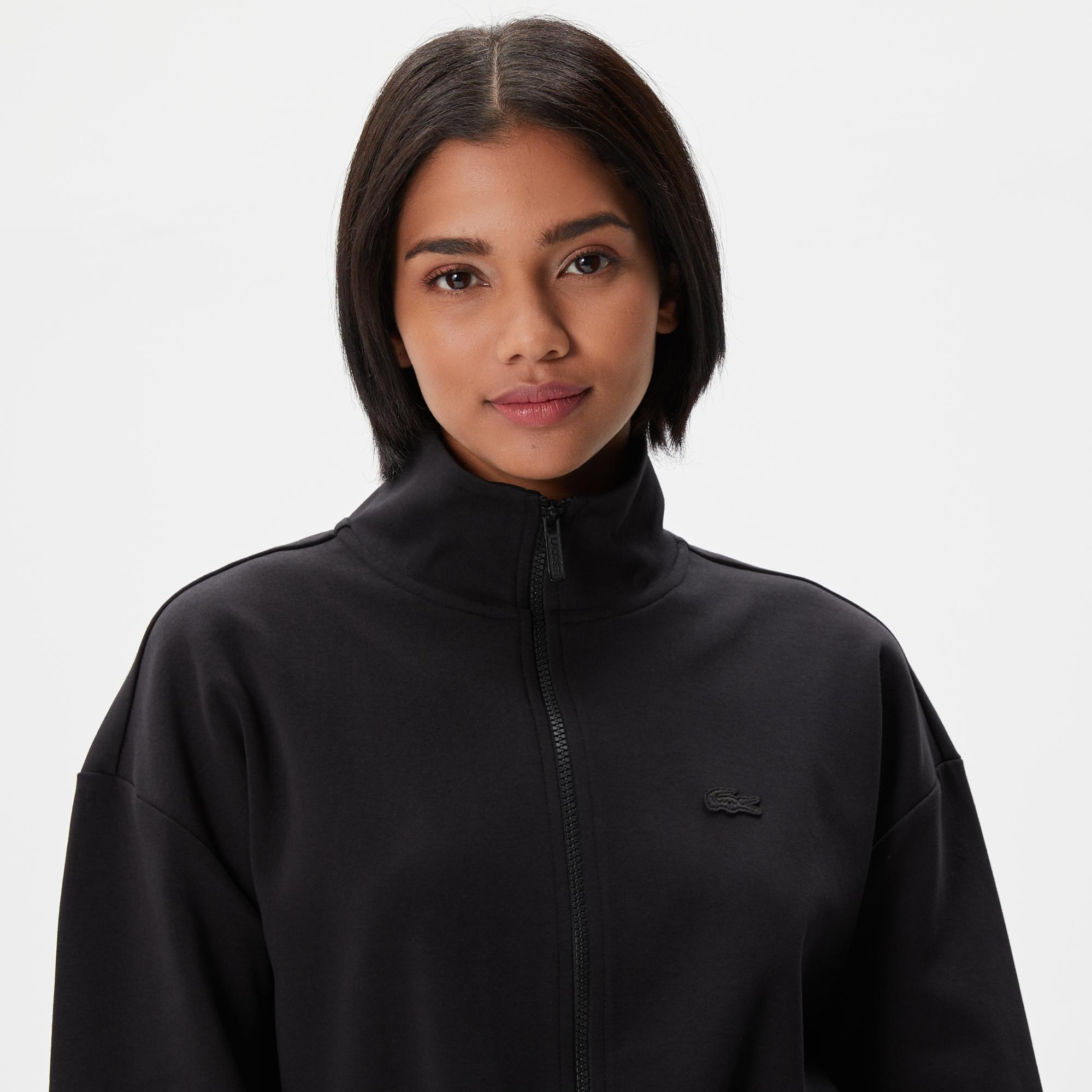 Kadın Loose Fit Uzun Kollu Dik Yaka Siyah Elbise