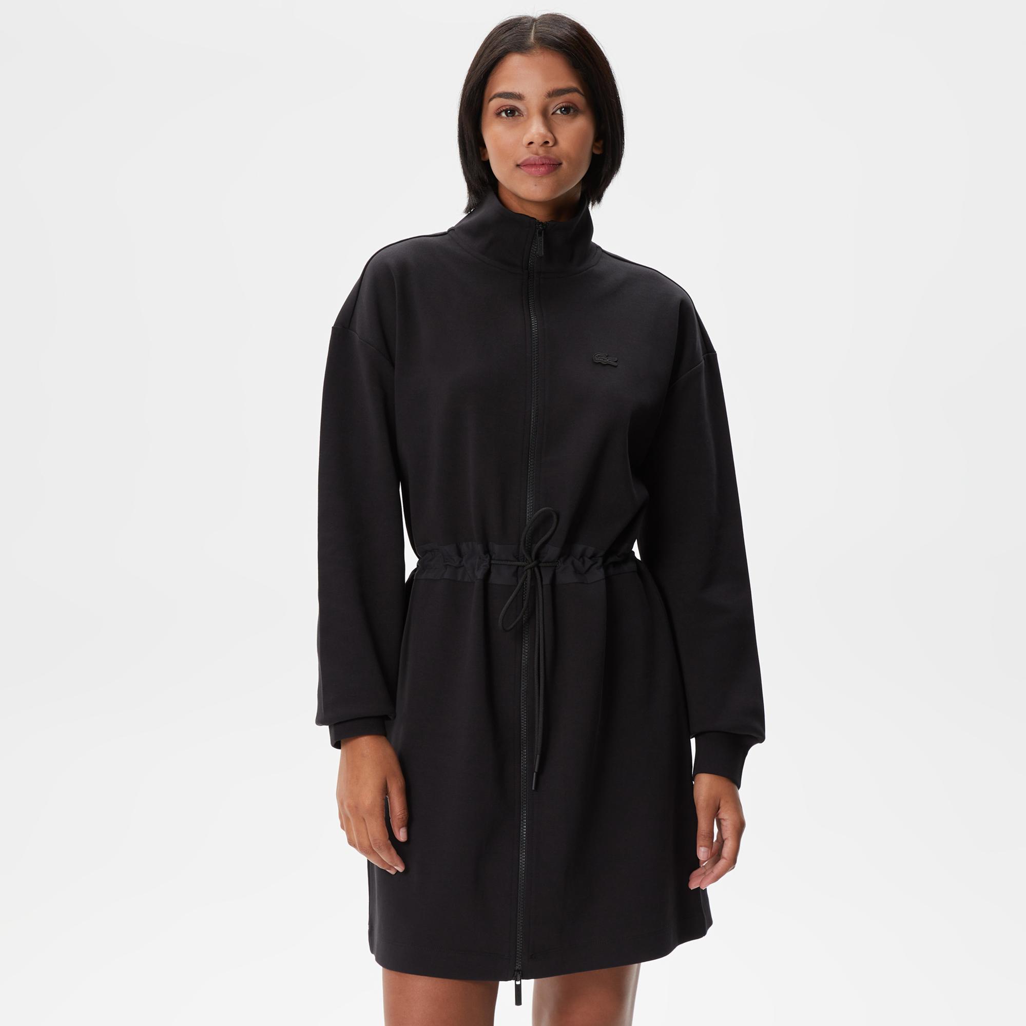 Kadın Loose Fit Uzun Kollu Dik Yaka Siyah Elbise