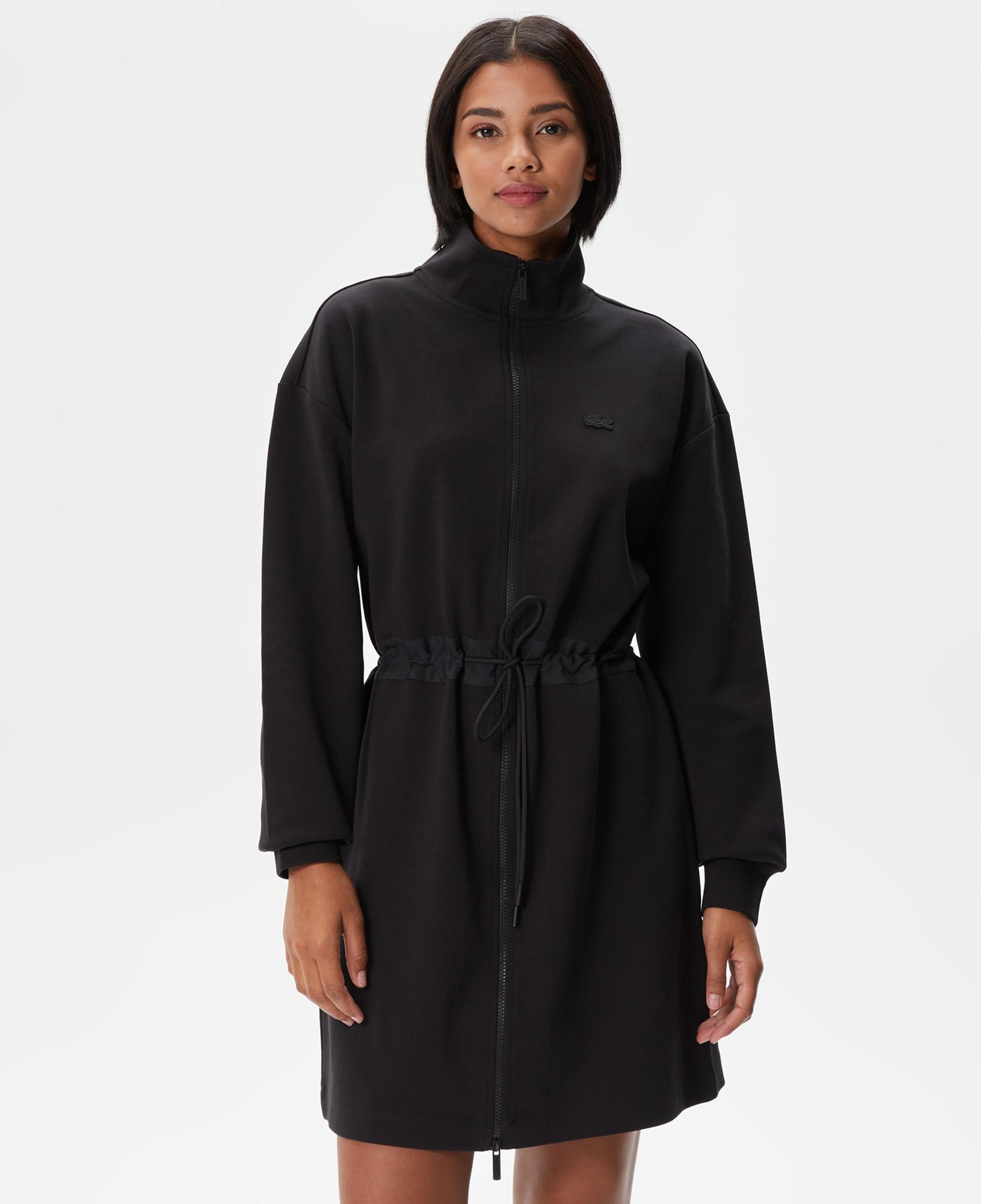 Kadın Loose Fit Uzun Kollu Dik Yaka Siyah Elbise