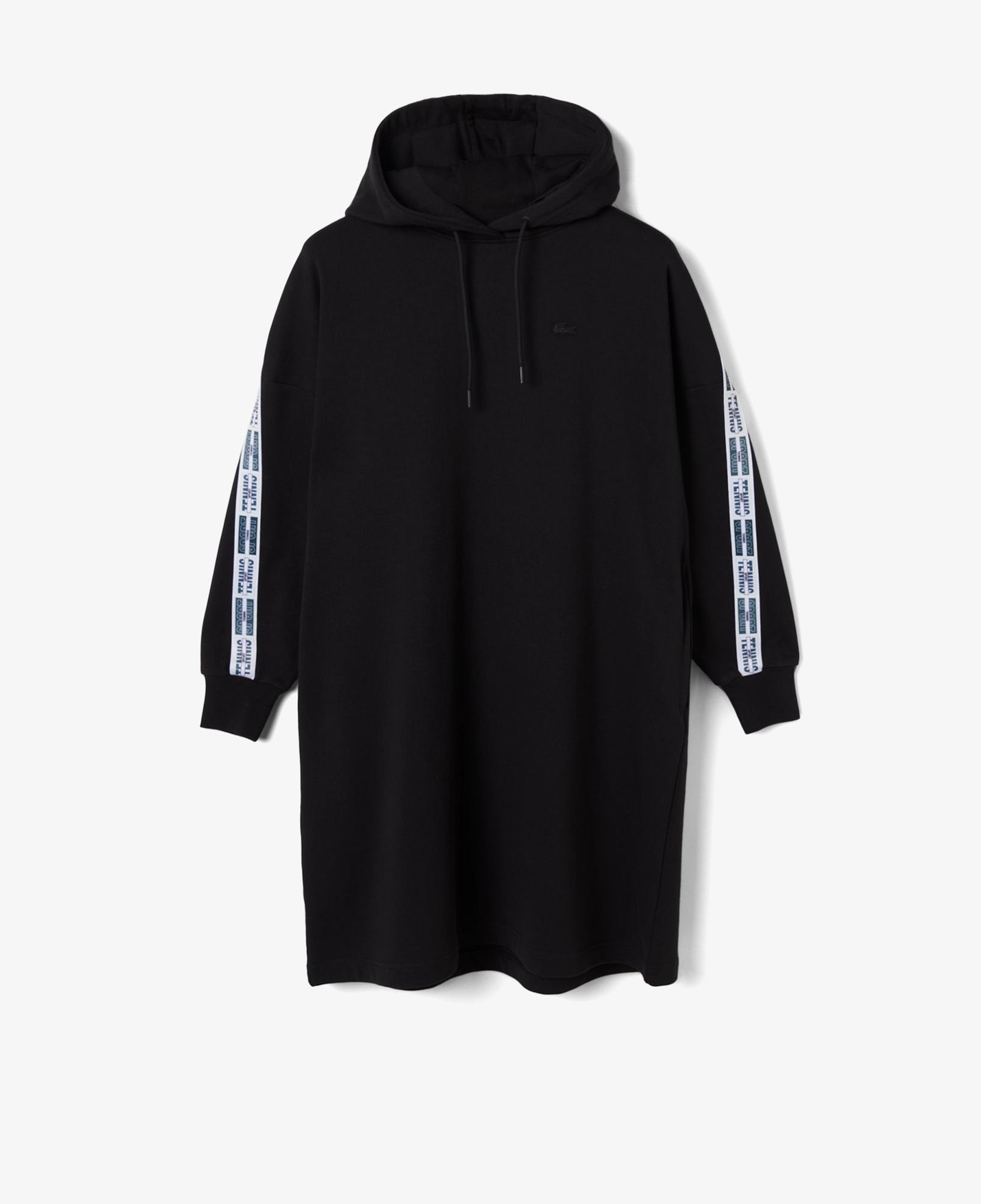 Kadın Loose Fit Truvakar Kollu Kapüşonlu Baskılı Siyah Elbise