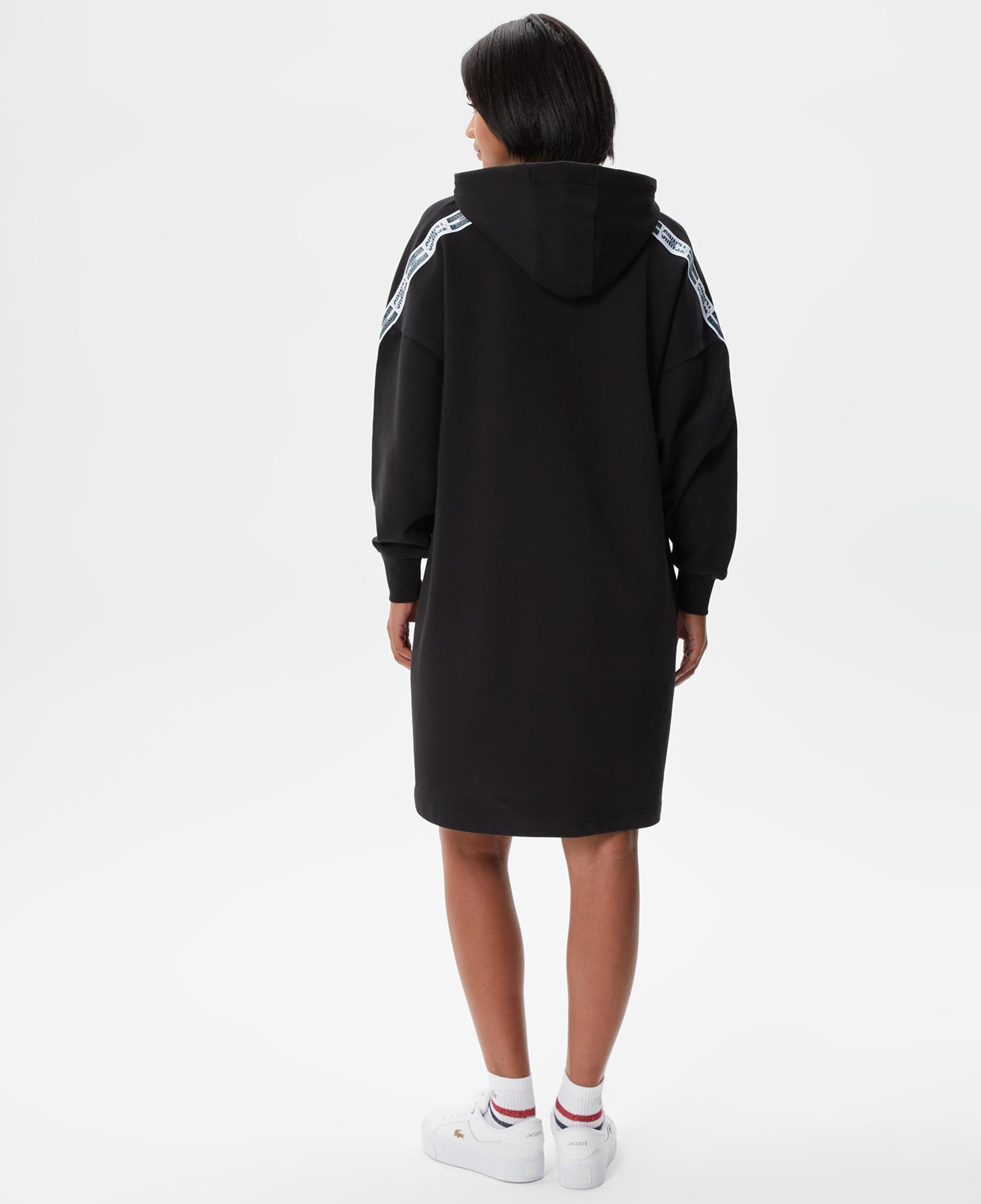 Kadın Loose Fit Truvakar Kollu Kapüşonlu Baskılı Siyah Elbise