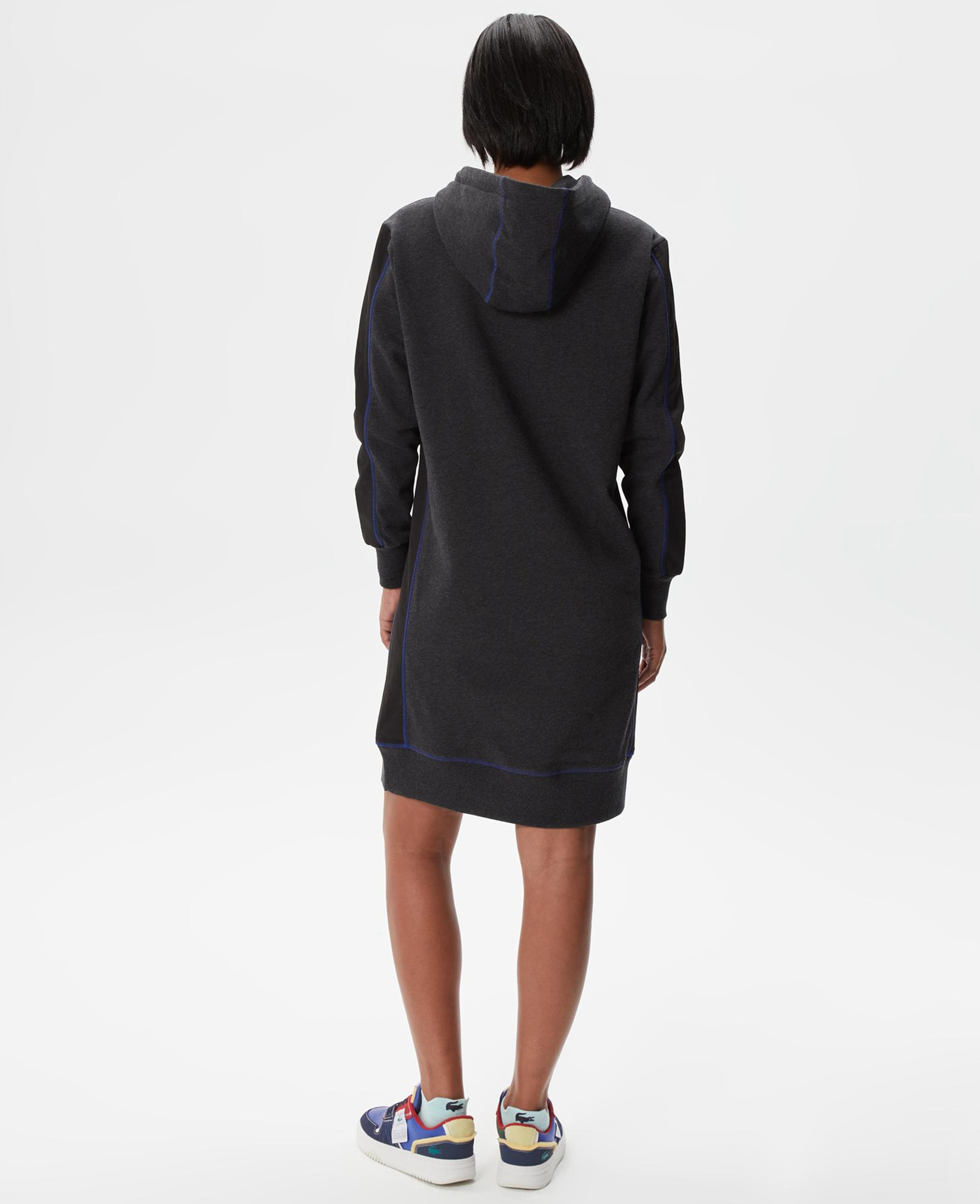 Kadın Loose Fit Uzun Kollu Kapüşonlu Desenli Siyah Elbise