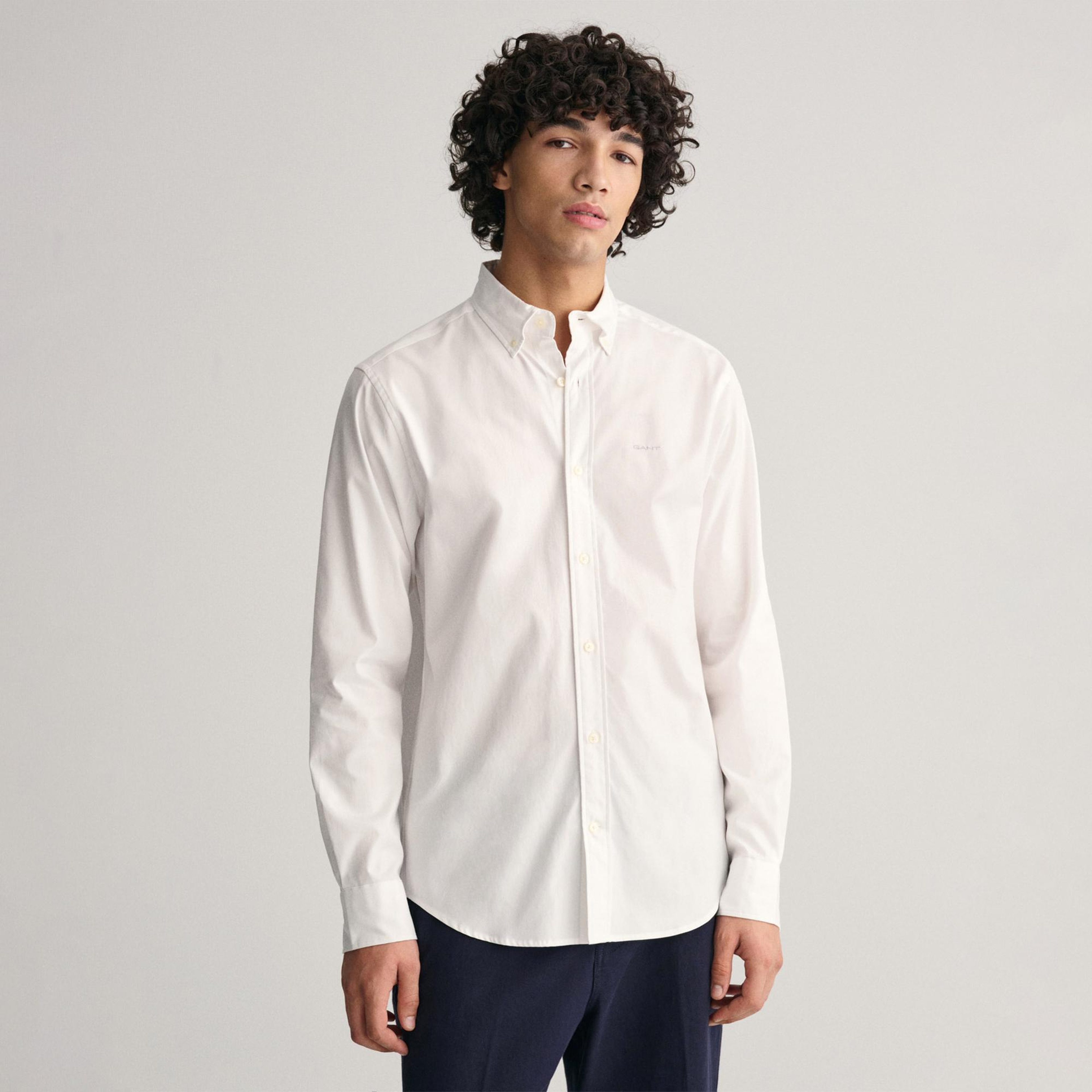 GANT Erkek Beyaz Regular Fit Düğmeli Yaka Oxford Gömlek