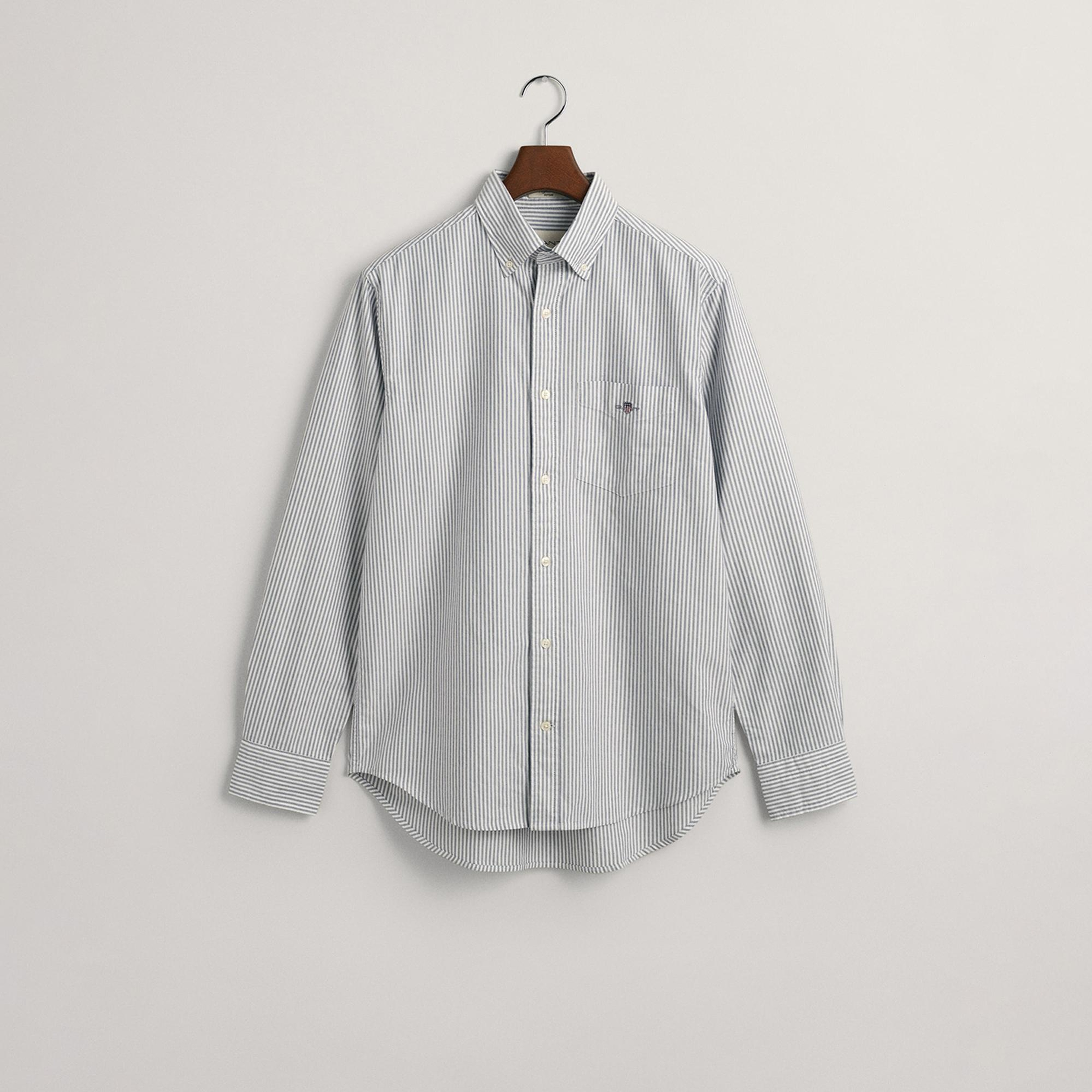 GANT Erkek Mavi Regular Fit Düğmeli Yaka Çizgili Oxford Gömlek