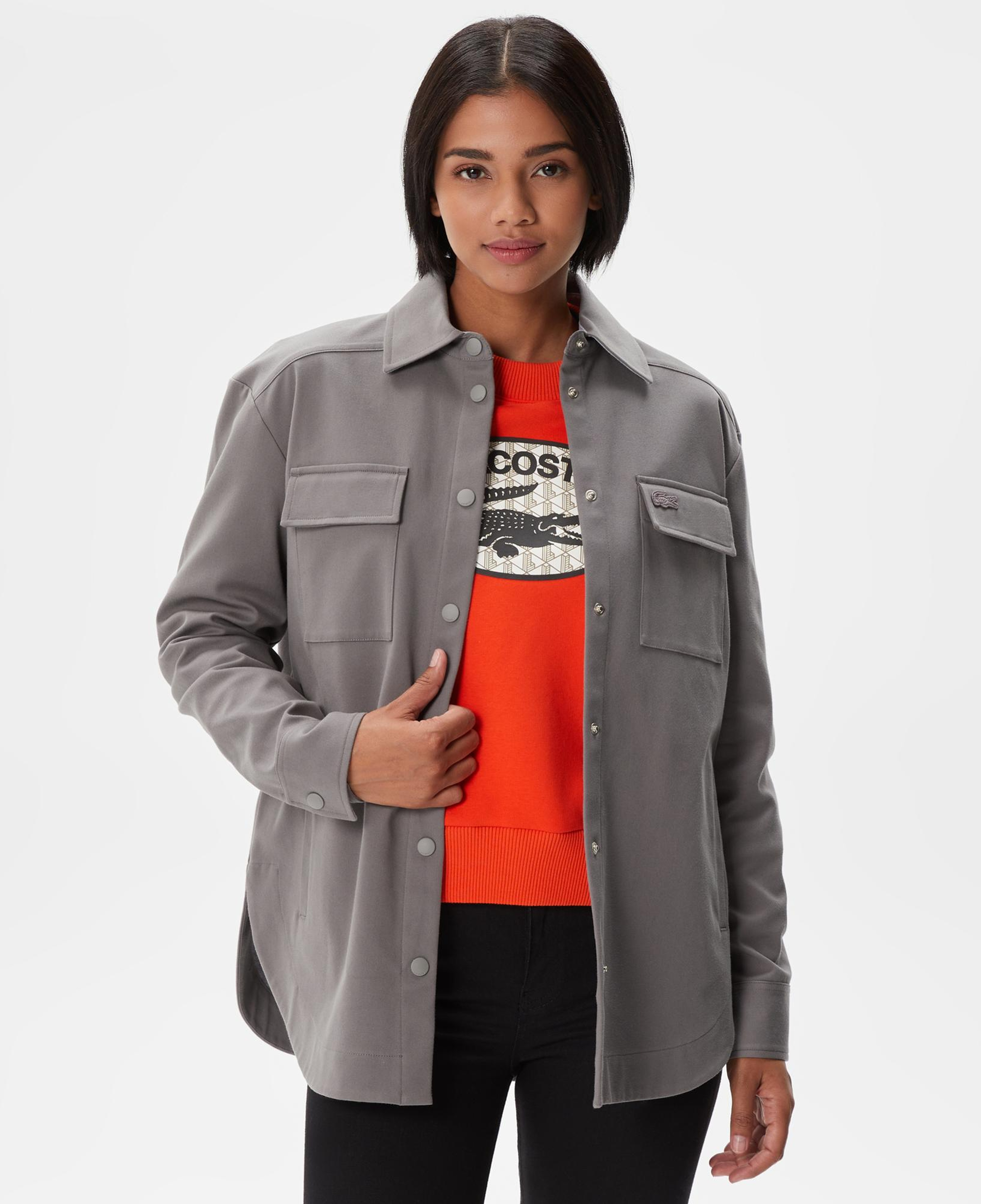 Kadın Relaxed Fit Uzun Kollu Gri Gömlek