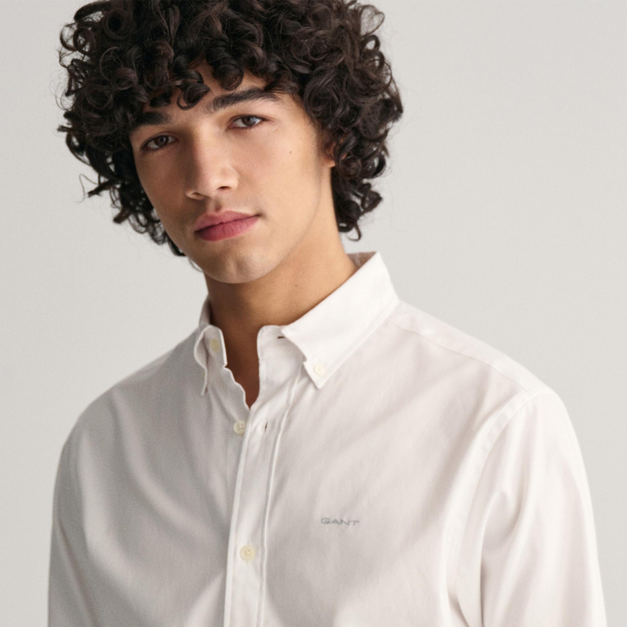 GANT Erkek Beyaz Regular Fit Düğmeli Yaka Oxford Gömlek