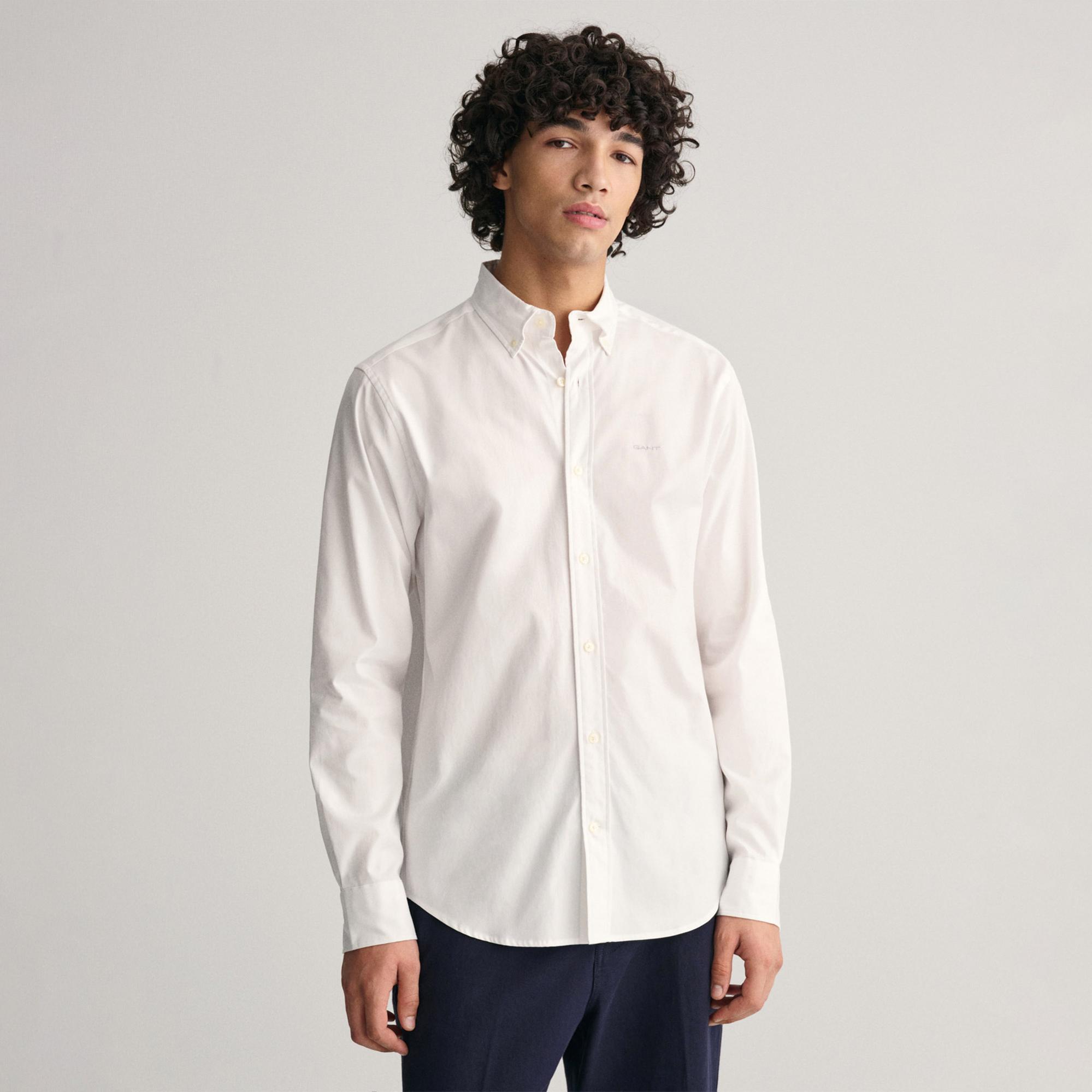GANT Erkek Beyaz Regular Fit Düğmeli Yaka Oxford Gömlek