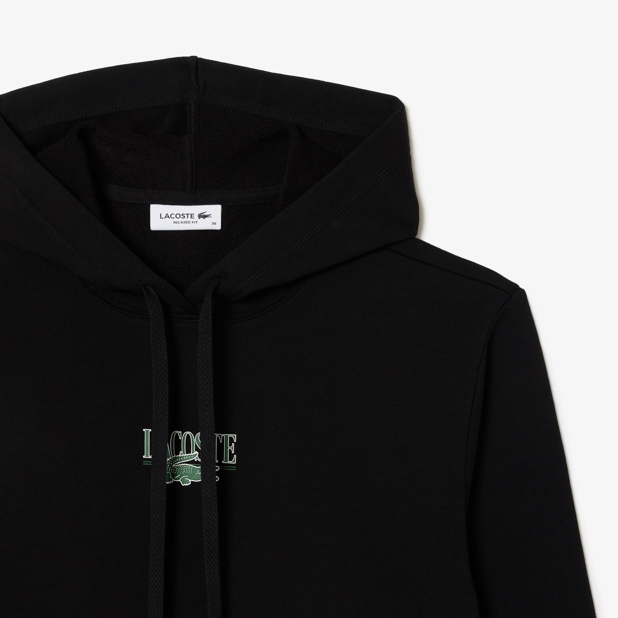 Kadın Kapüşonlu Baskılı Siyah Sweatshirt