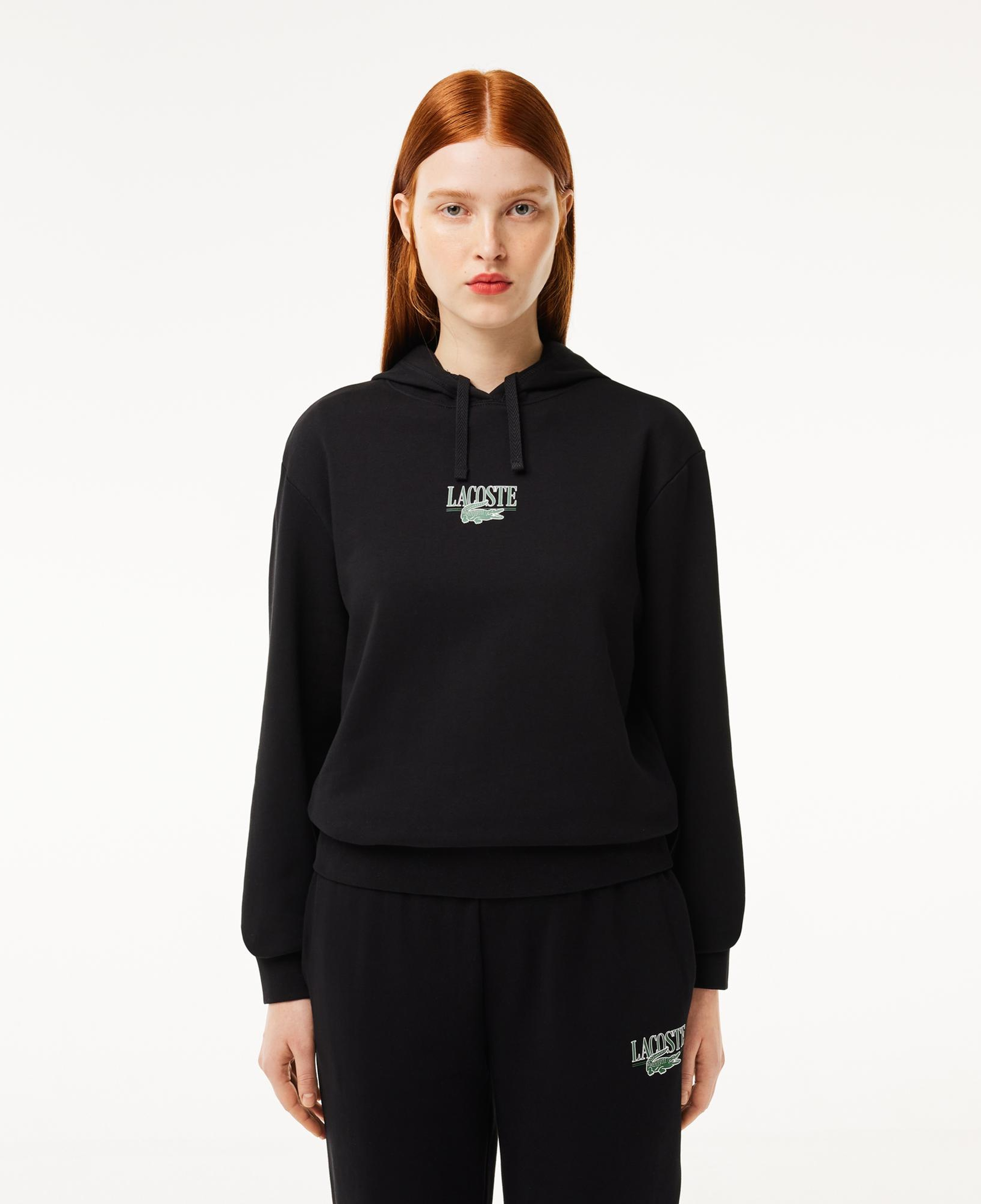 Kadın Kapüşonlu Baskılı Siyah Sweatshirt