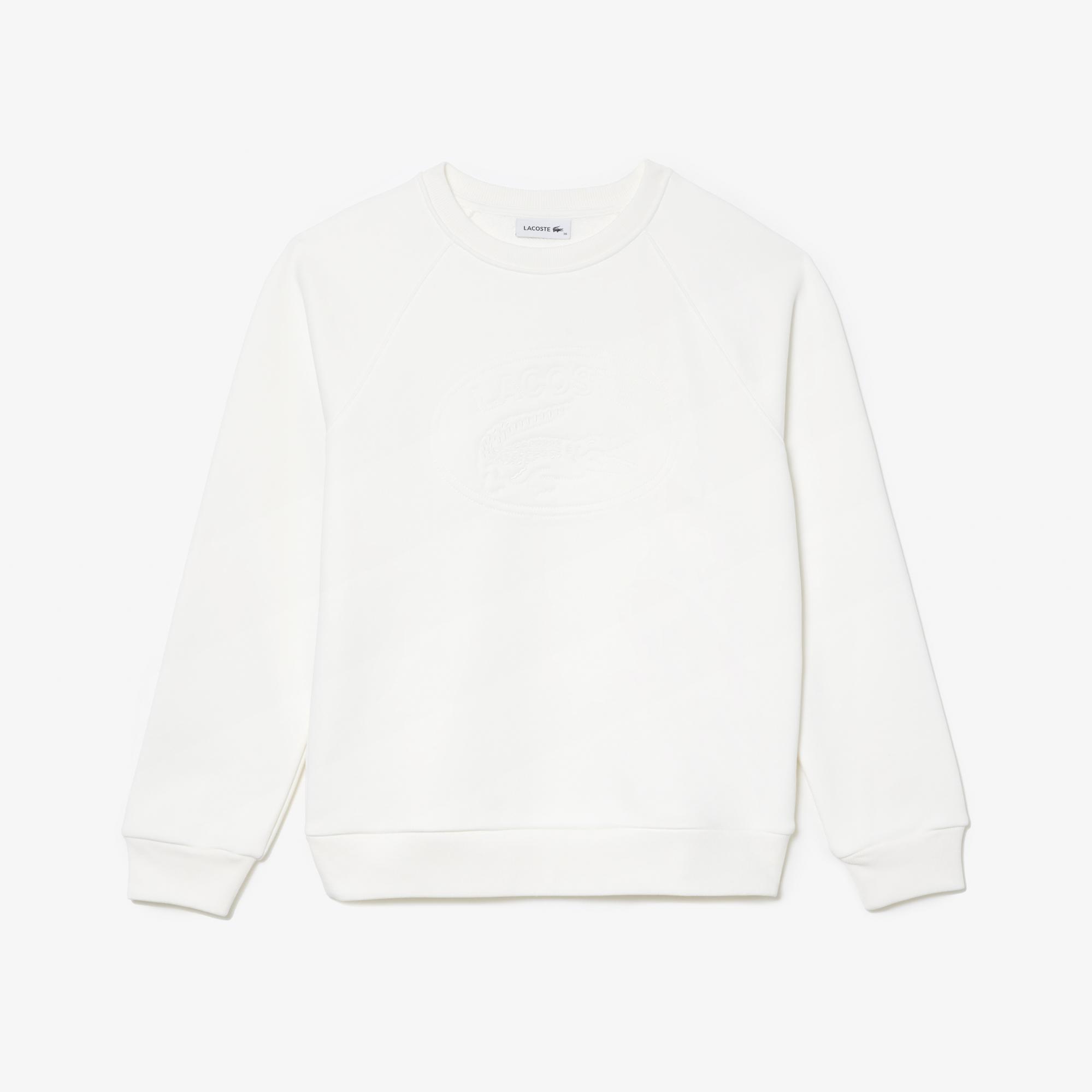 Kadın Bisiklet Yaka Baskılı Beyaz Sweatshirt