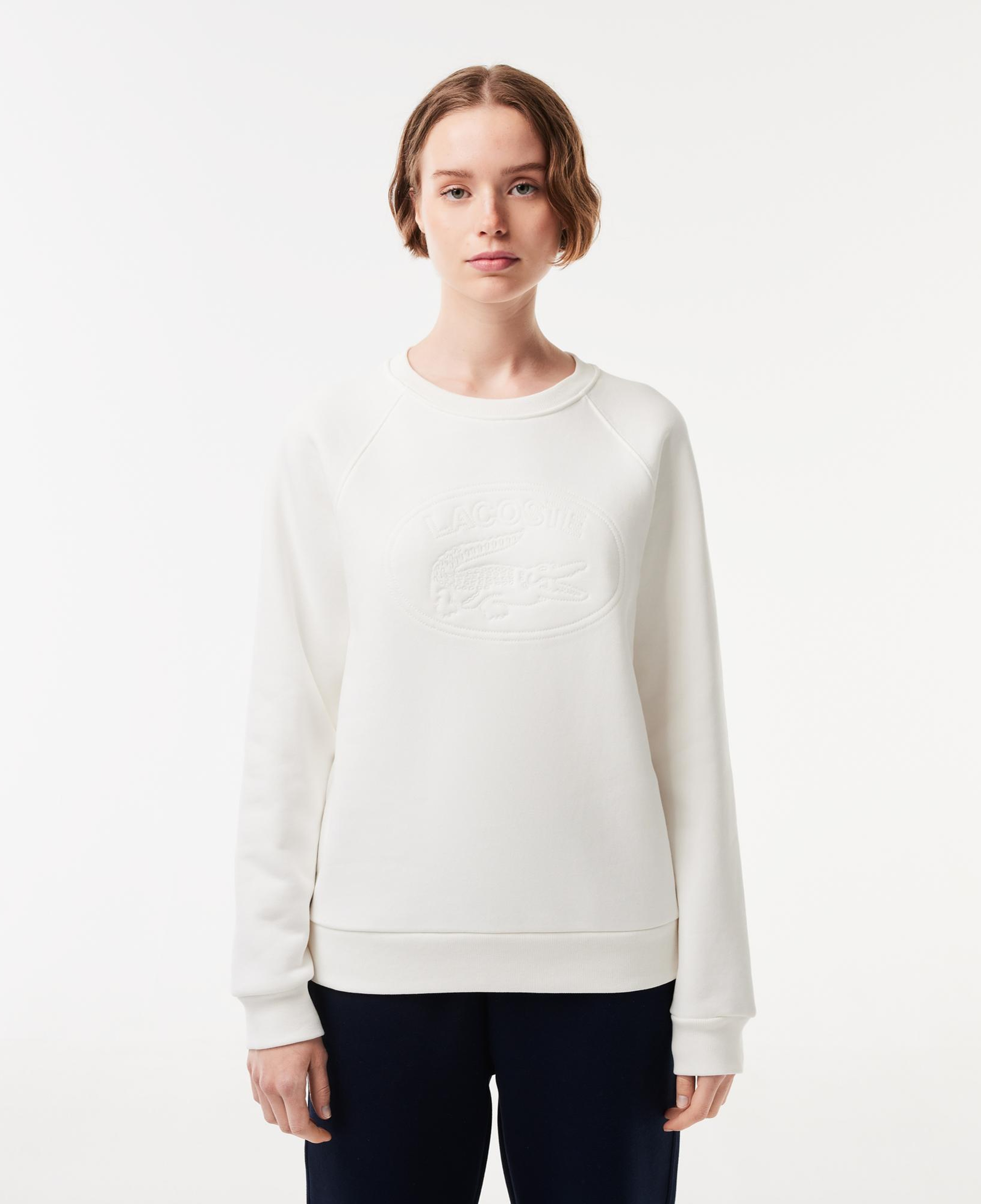 Kadın Bisiklet Yaka Baskılı Beyaz Sweatshirt