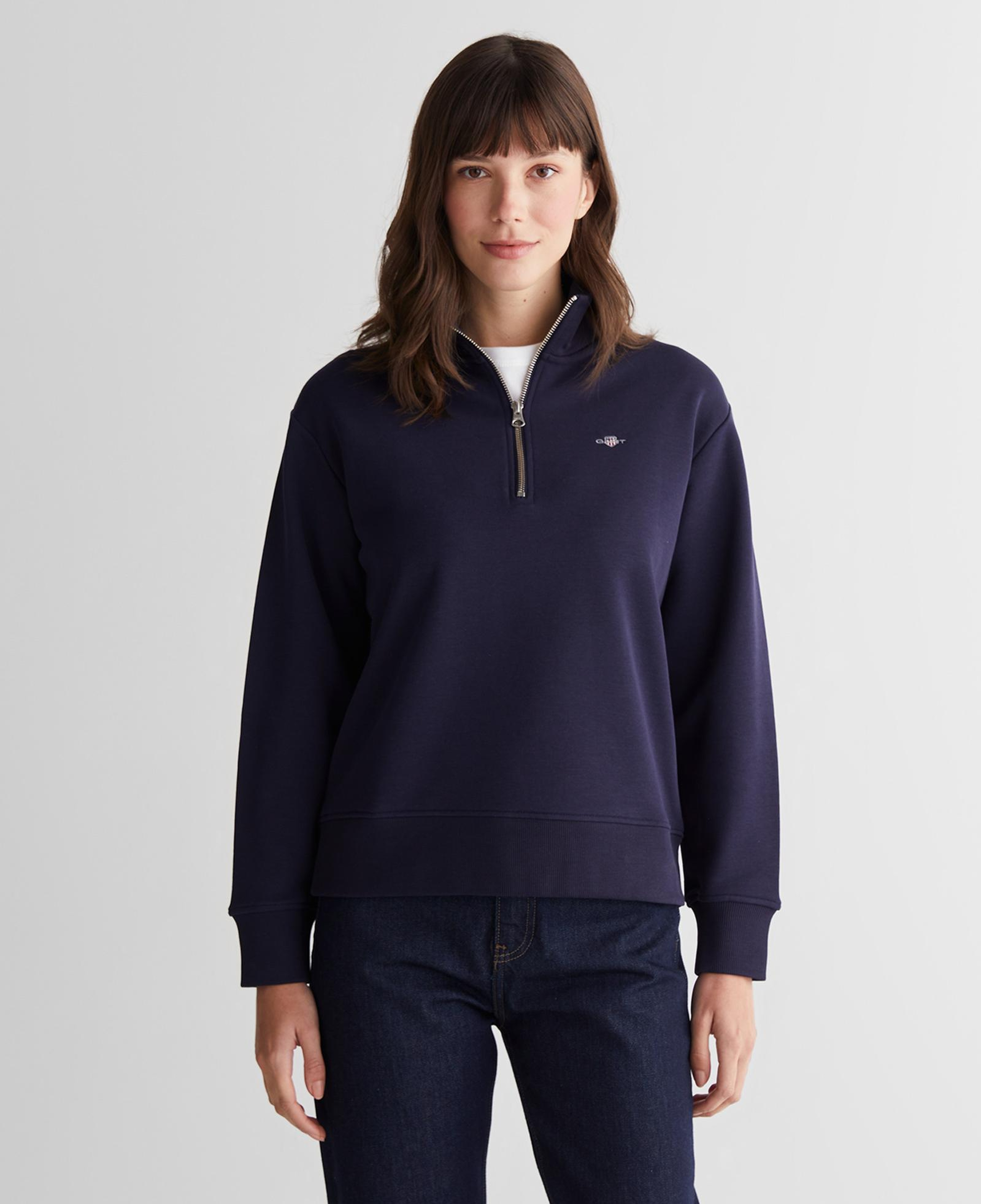 GANT Kadın Lacivert Relaxed Fit Yarım Fermuarlı Sweatshirt