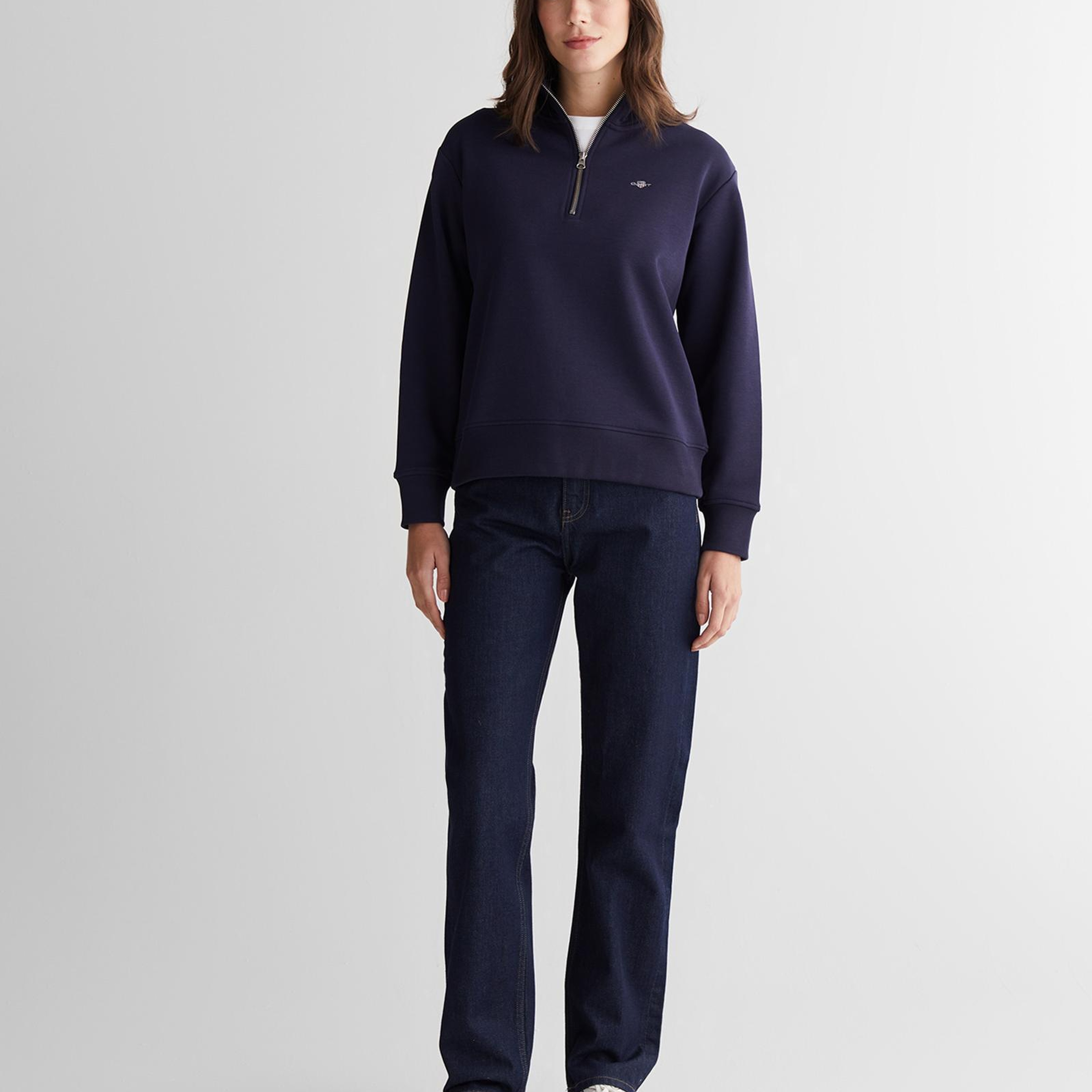 GANT Kadın Lacivert Relaxed Fit Yarım Fermuarlı Sweatshirt