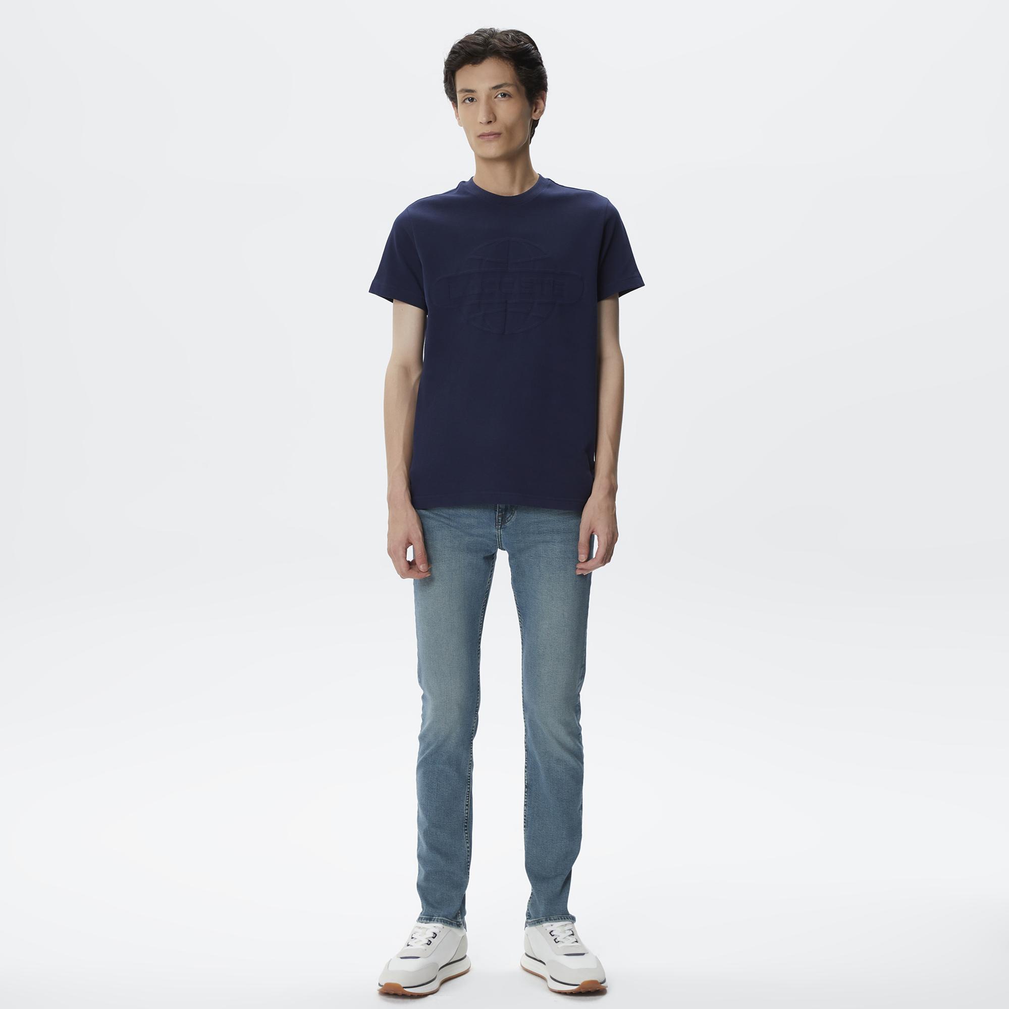 Erkek Regular Fit Bisiklet Yaka Baskılı Lacivert T-Shirt