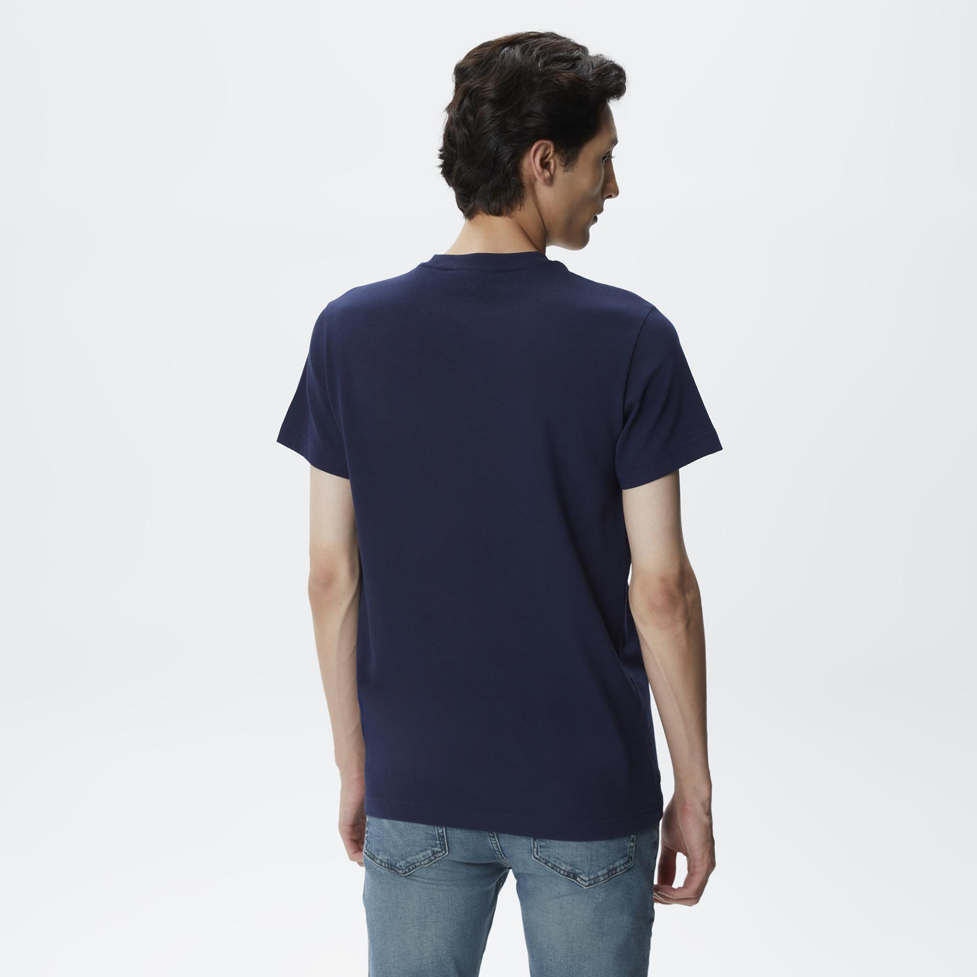 Erkek Regular Fit Bisiklet Yaka Baskılı Lacivert T-Shirt