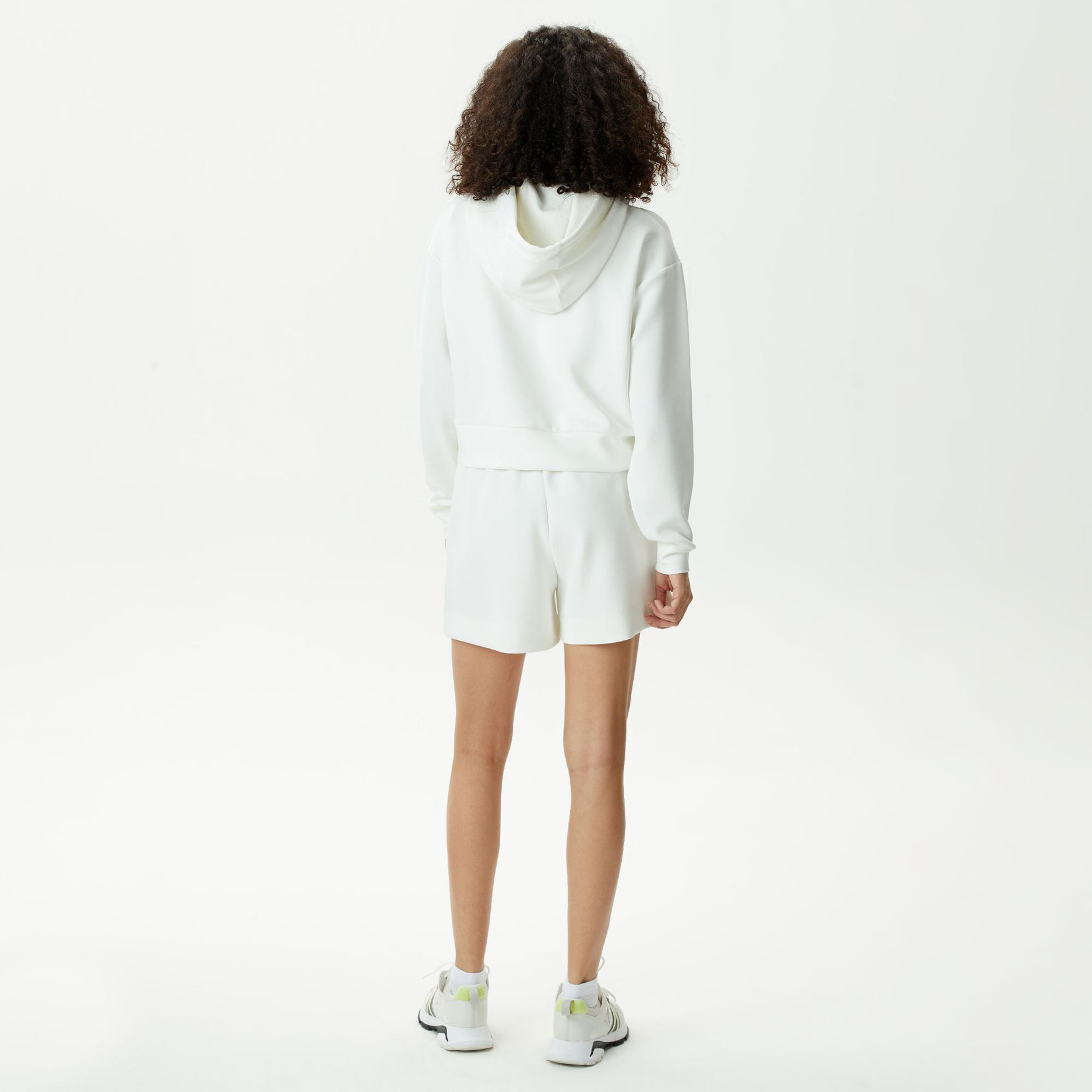 Kadın Relaxed Fit Kapüşonlu Baskılı Beyaz Sweatshirt