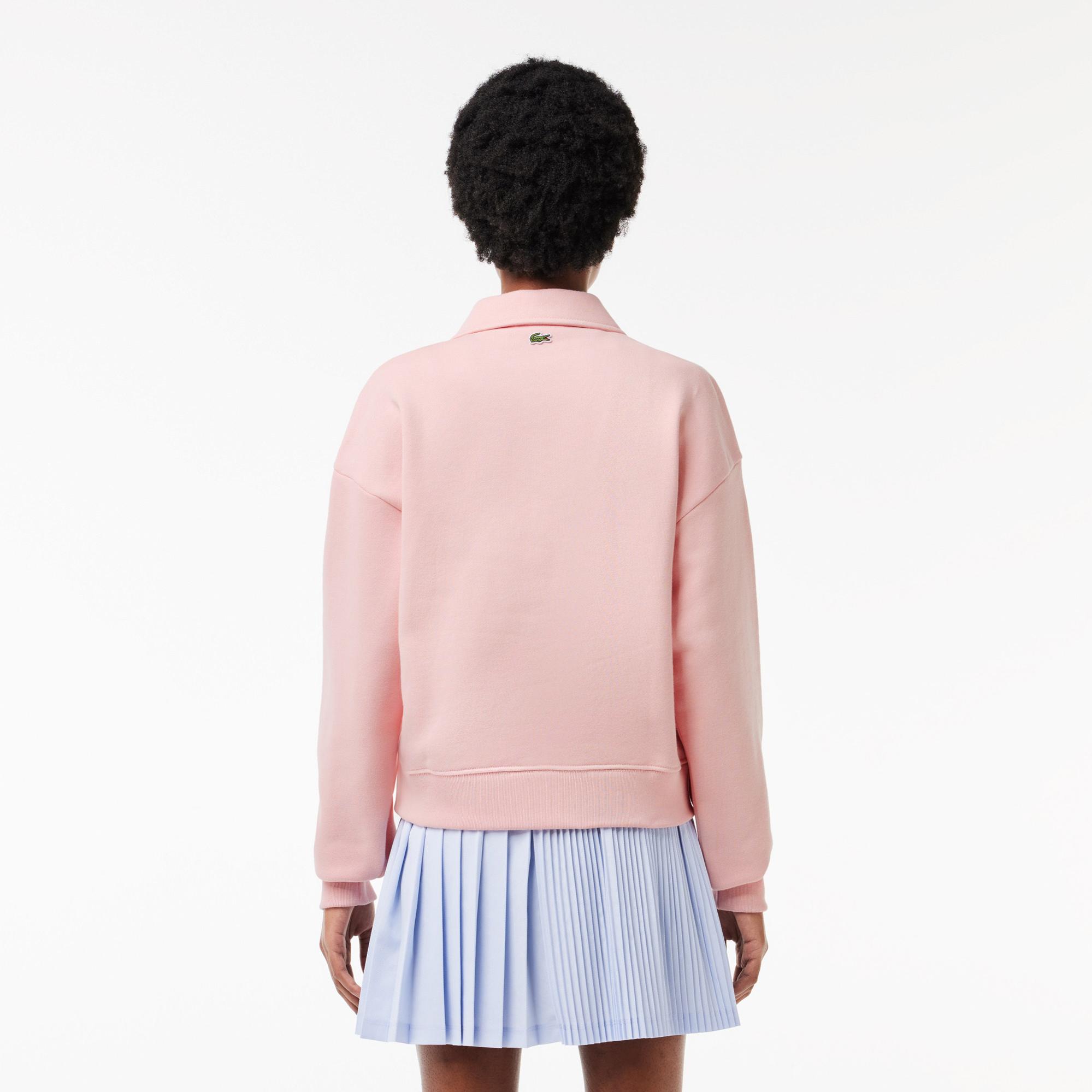 Kadın Polo Yaka Pembe Sweatshirt