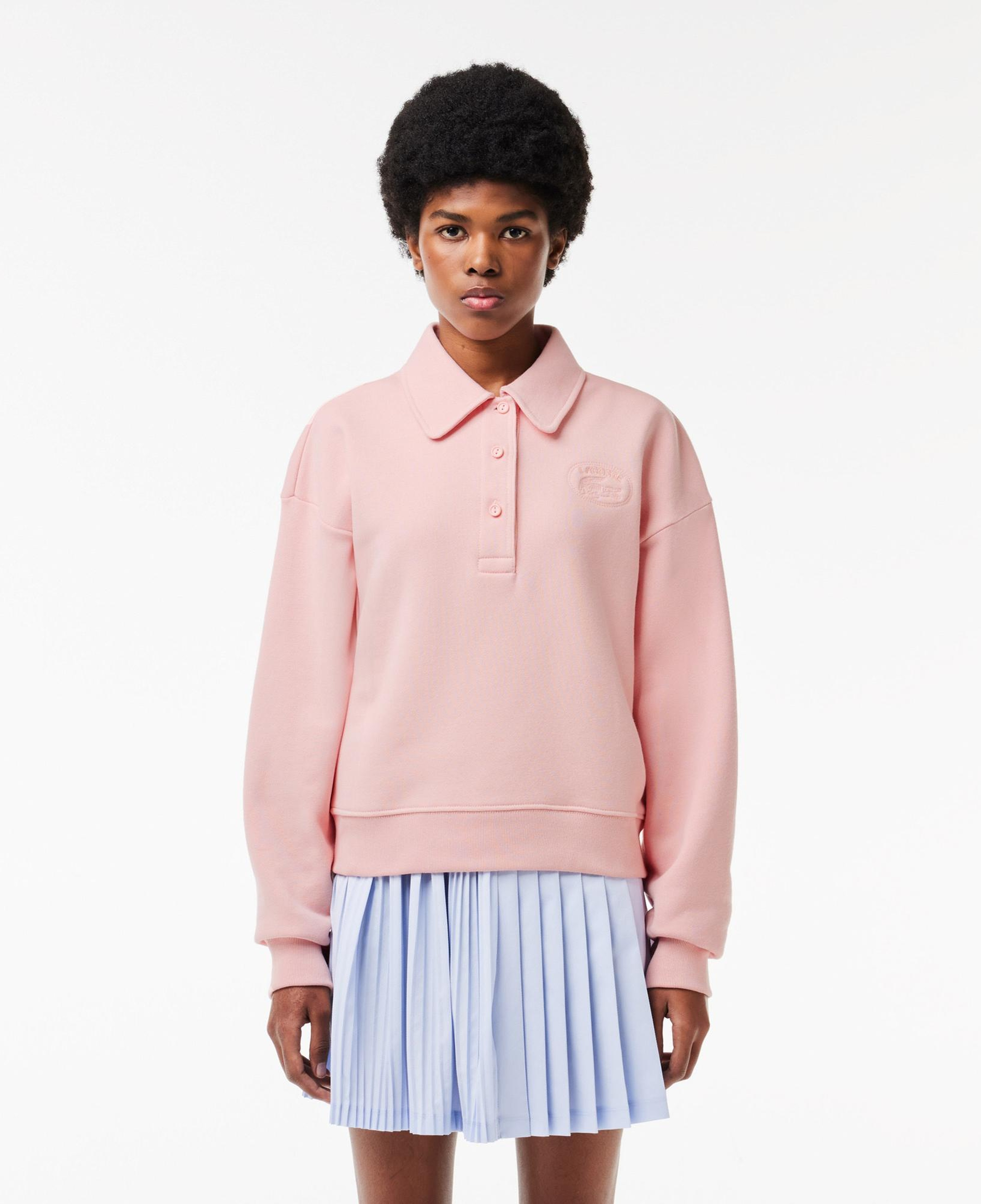 Kadın Polo Yaka Pembe Sweatshirt