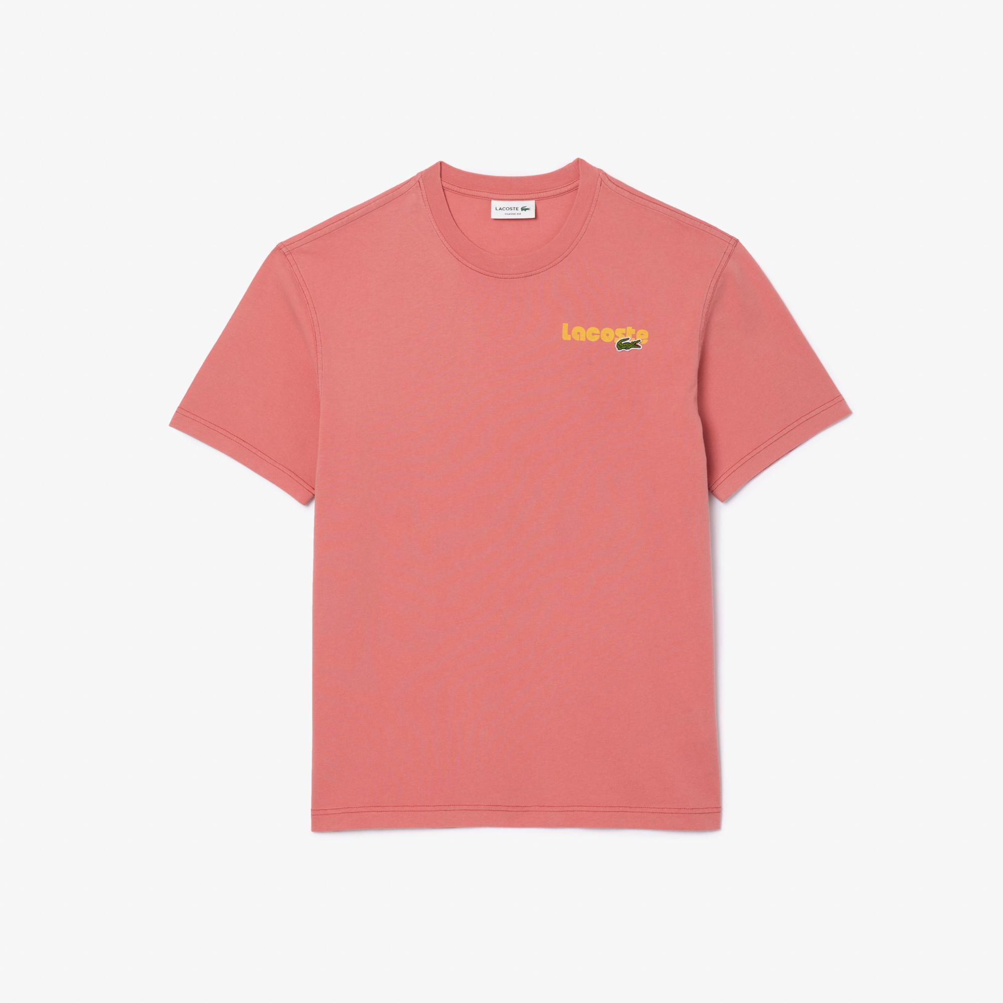 Erkek Classic Fit Bisiklet Yaka Baskılı Pembe T-Shirt