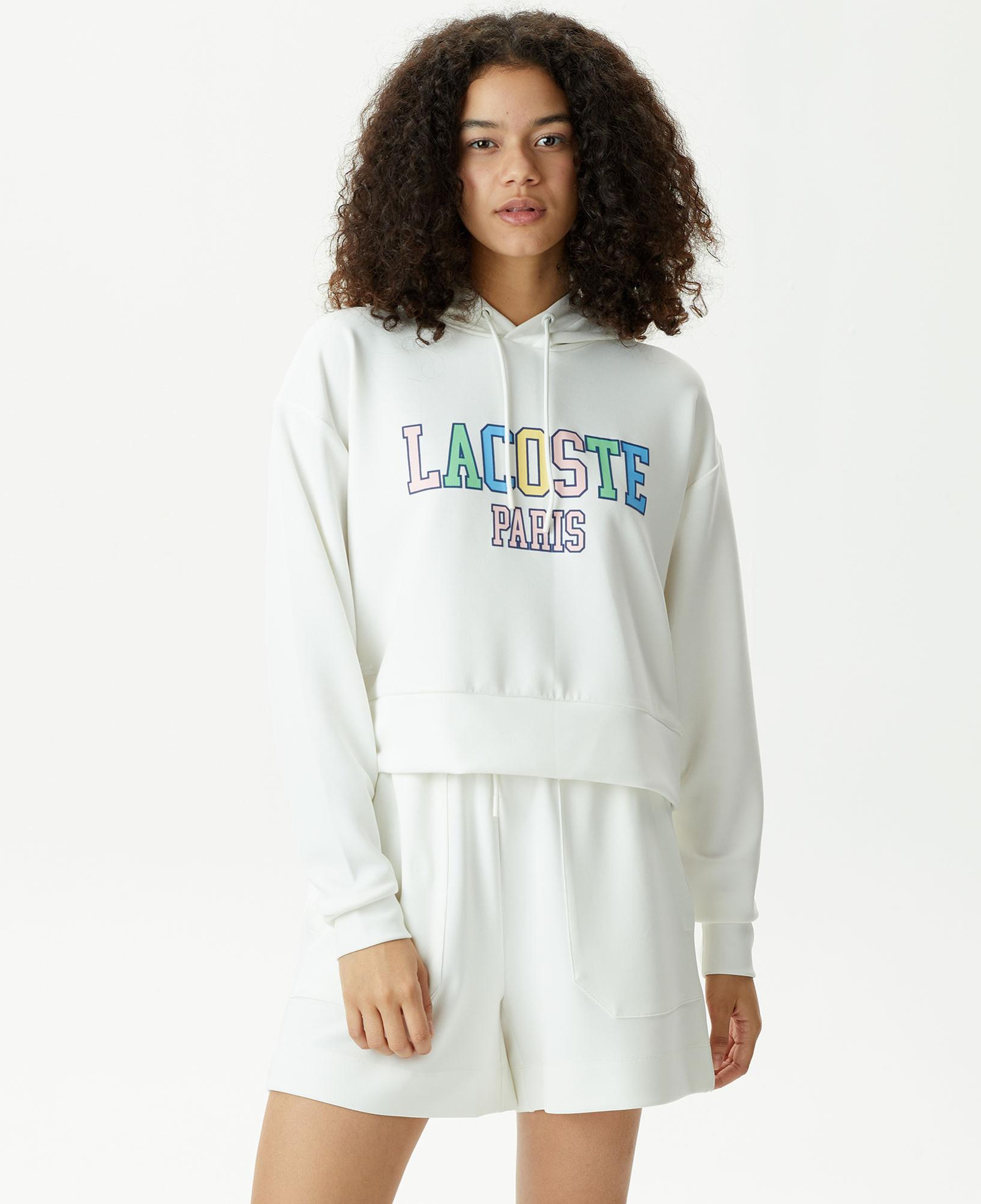 Kadın Relaxed Fit Kapüşonlu Baskılı Beyaz Sweatshirt