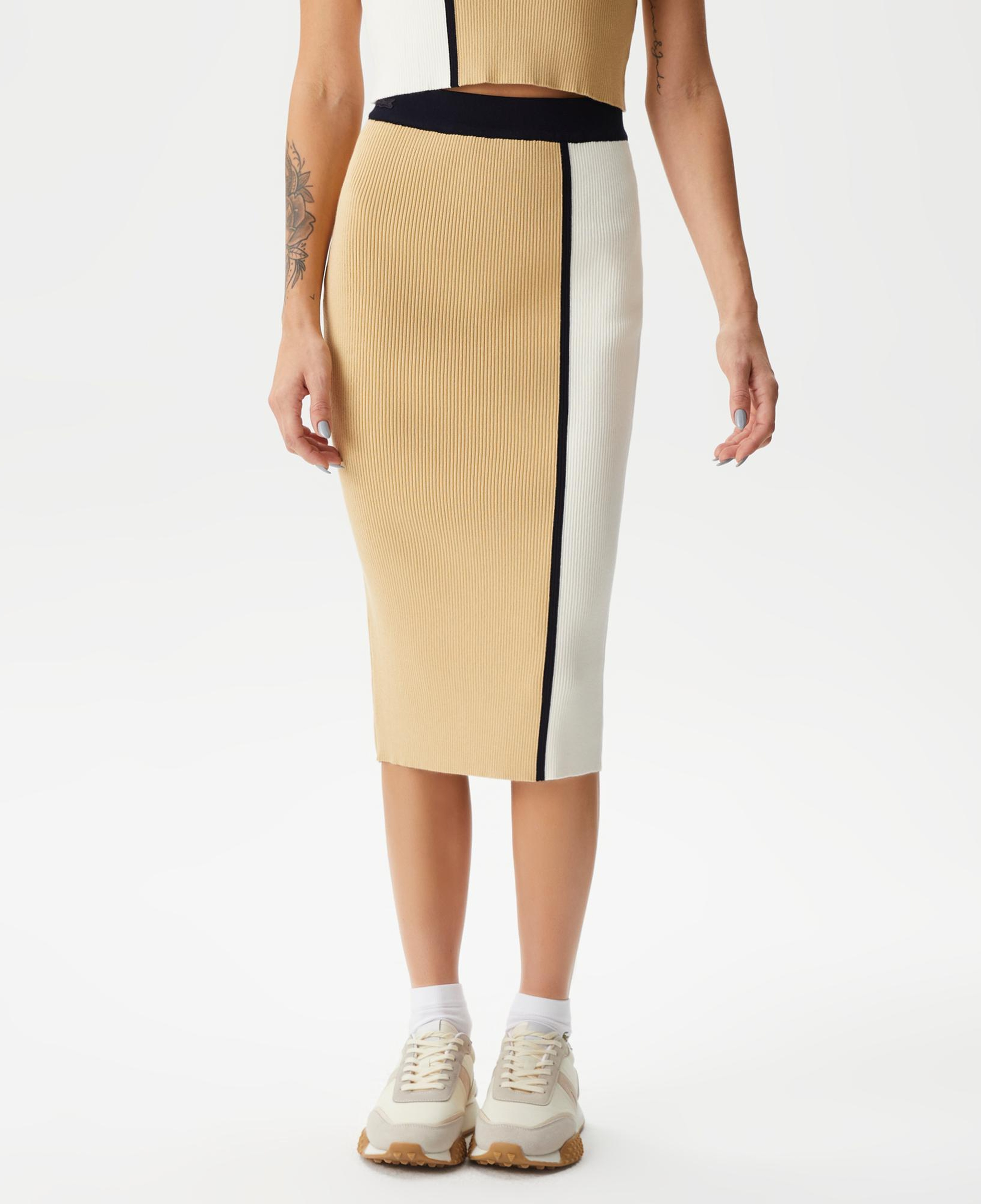 Kadın Slim Fit Renk Bloklu Bej Etek