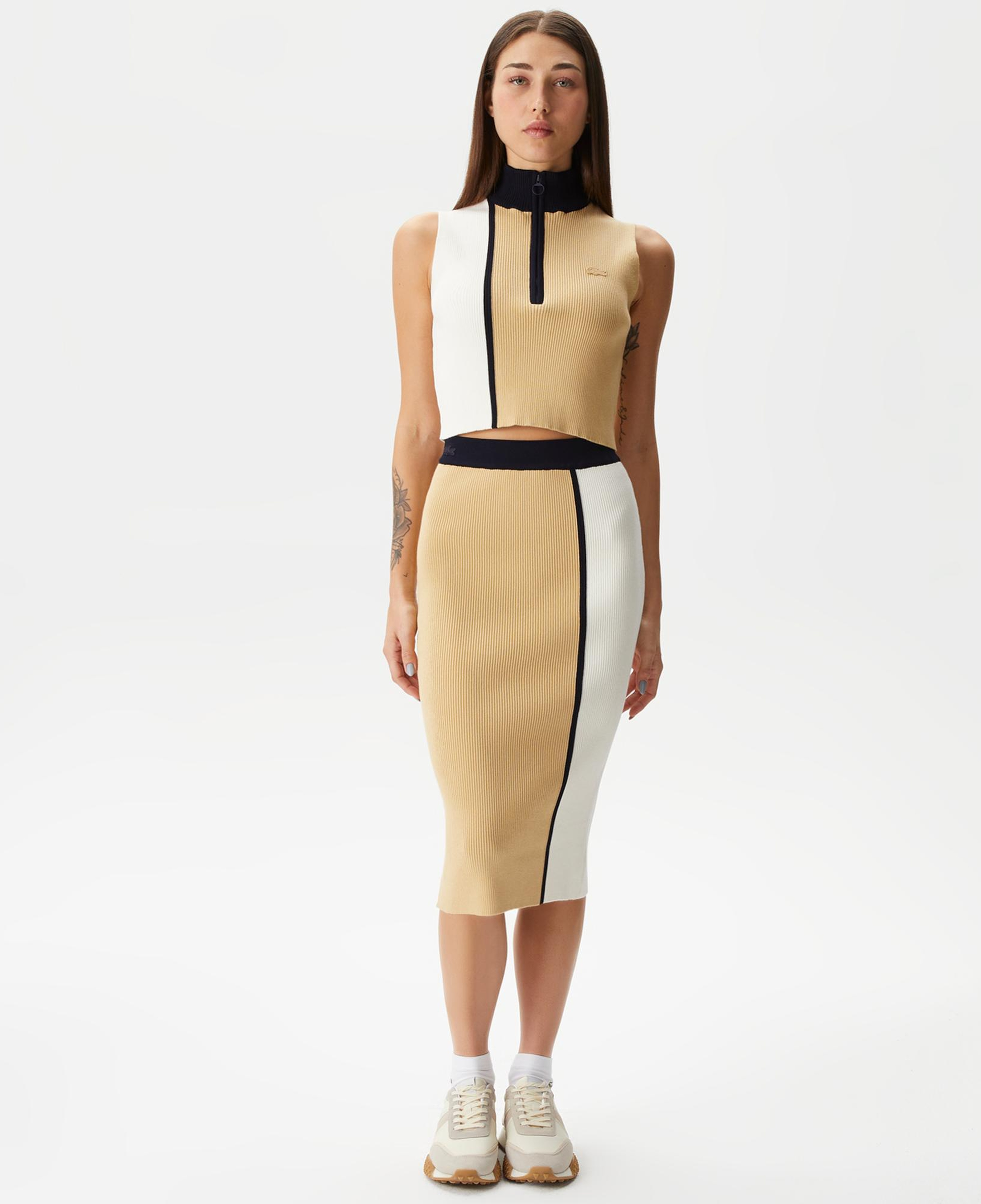 Kadın Slim Fit Renk Bloklu Bej Etek