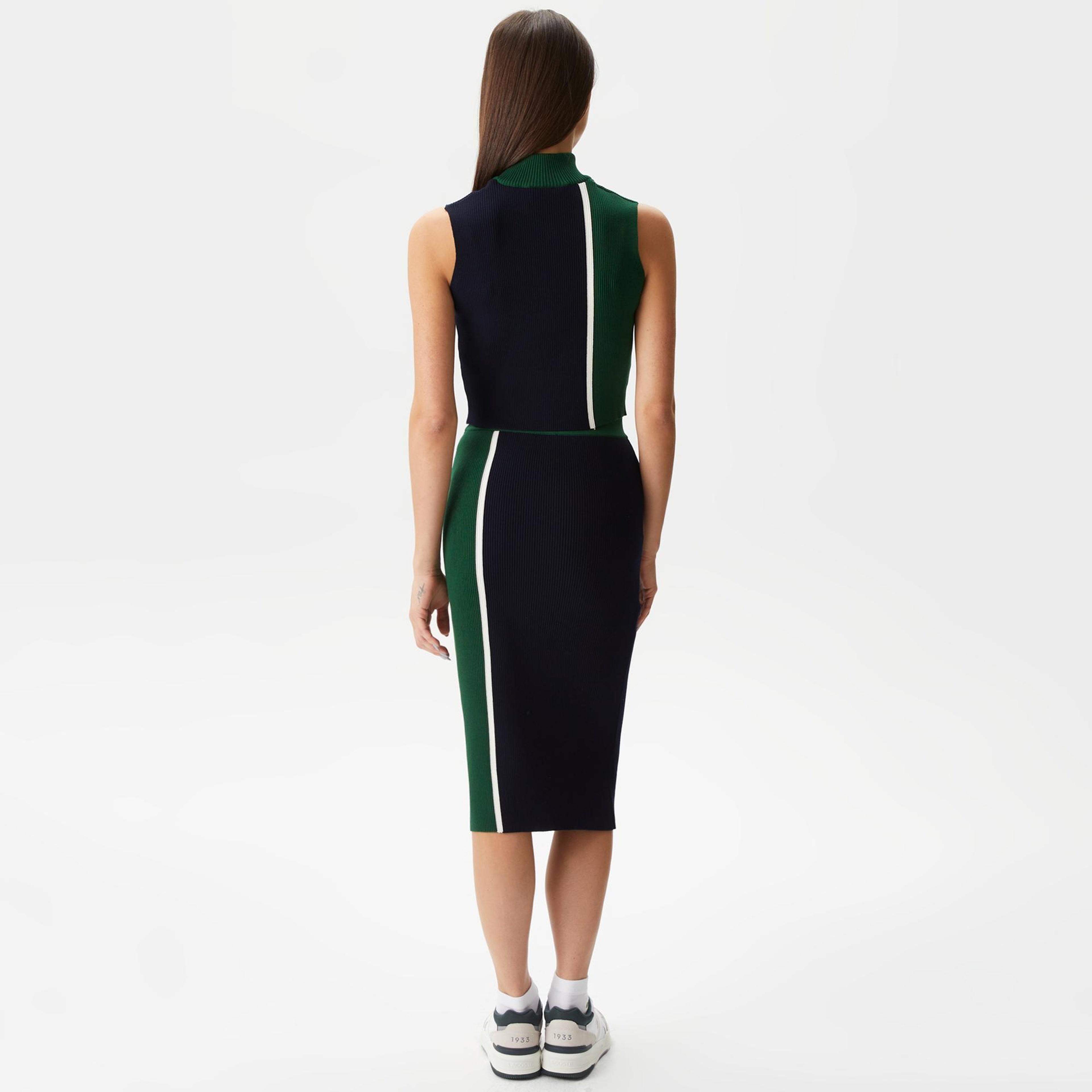 Kadın Slim Fit Renk Bloklu Lacivert Etek