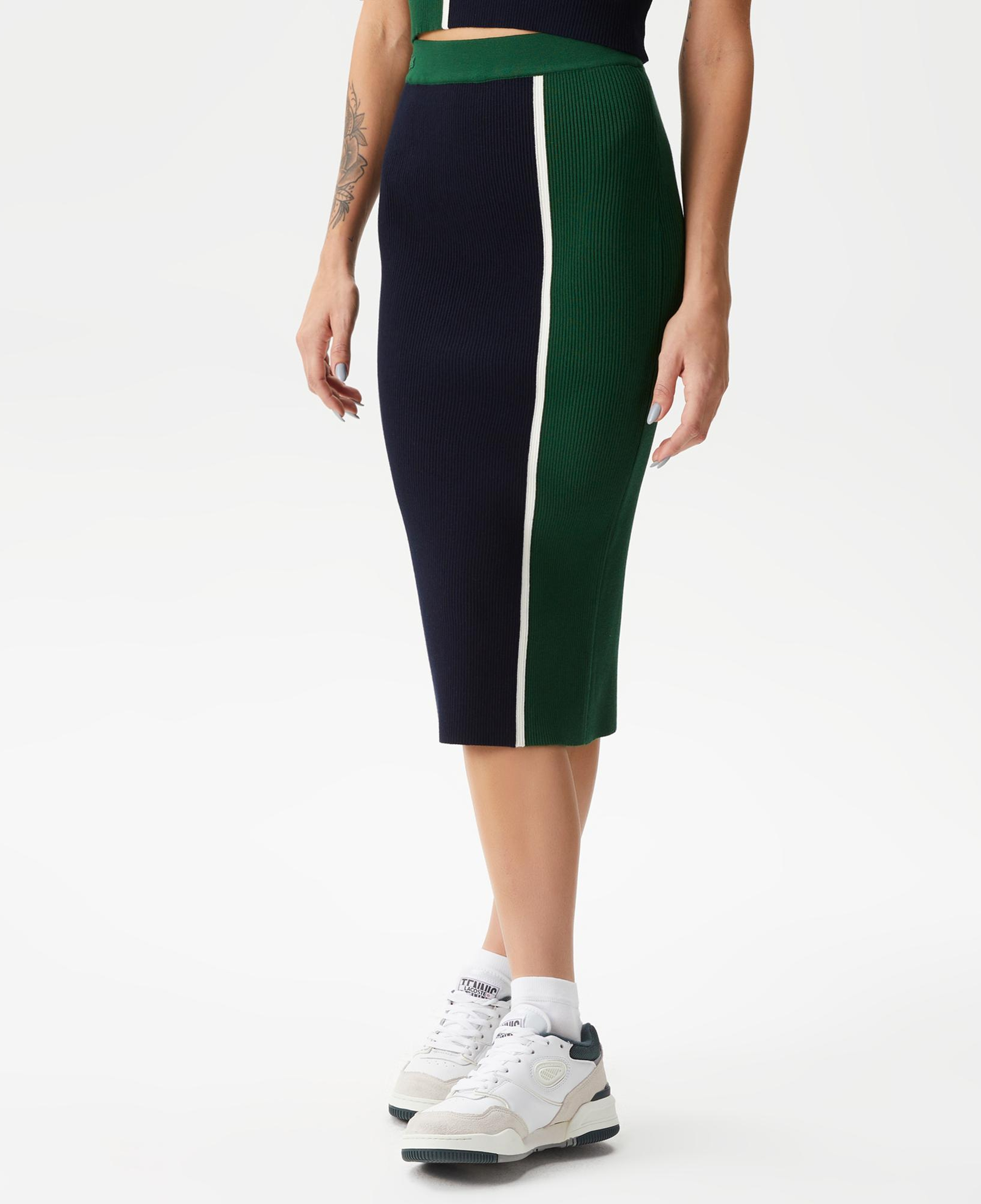 Kadın Slim Fit Renk Bloklu Lacivert Etek