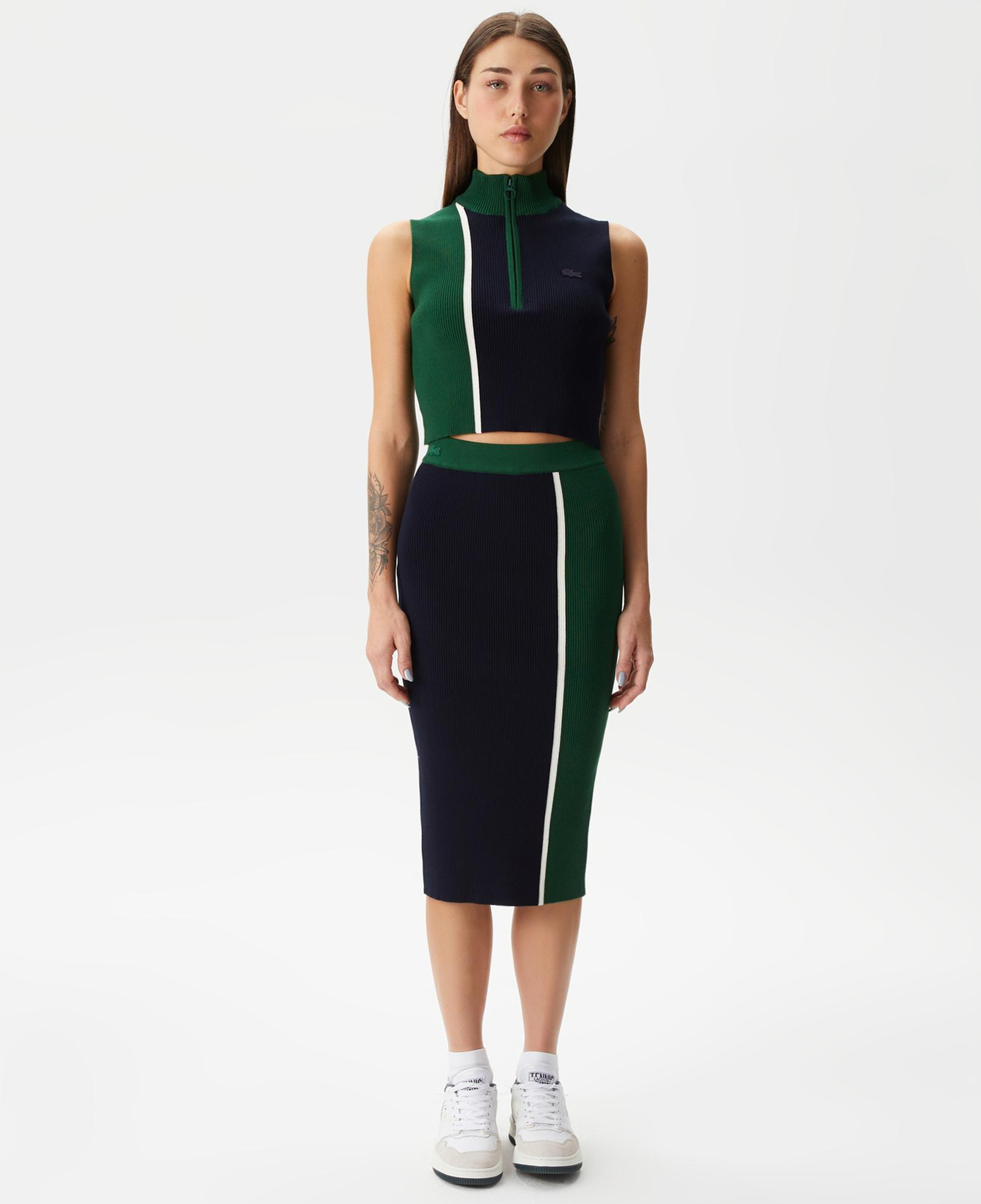 Kadın Slim Fit Renk Bloklu Lacivert Etek