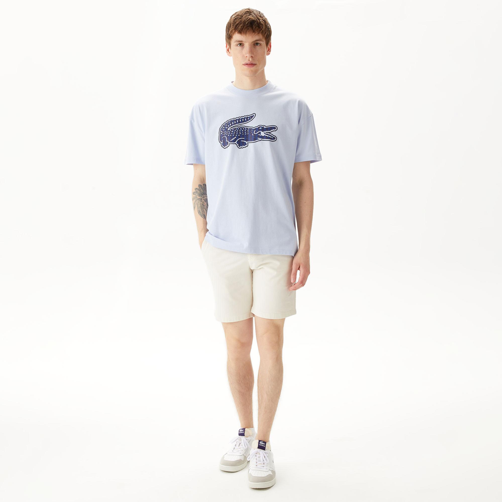 Erkek Relaxed Fit Bisiklet Yaka Baskılı Beyaz T-Shirt