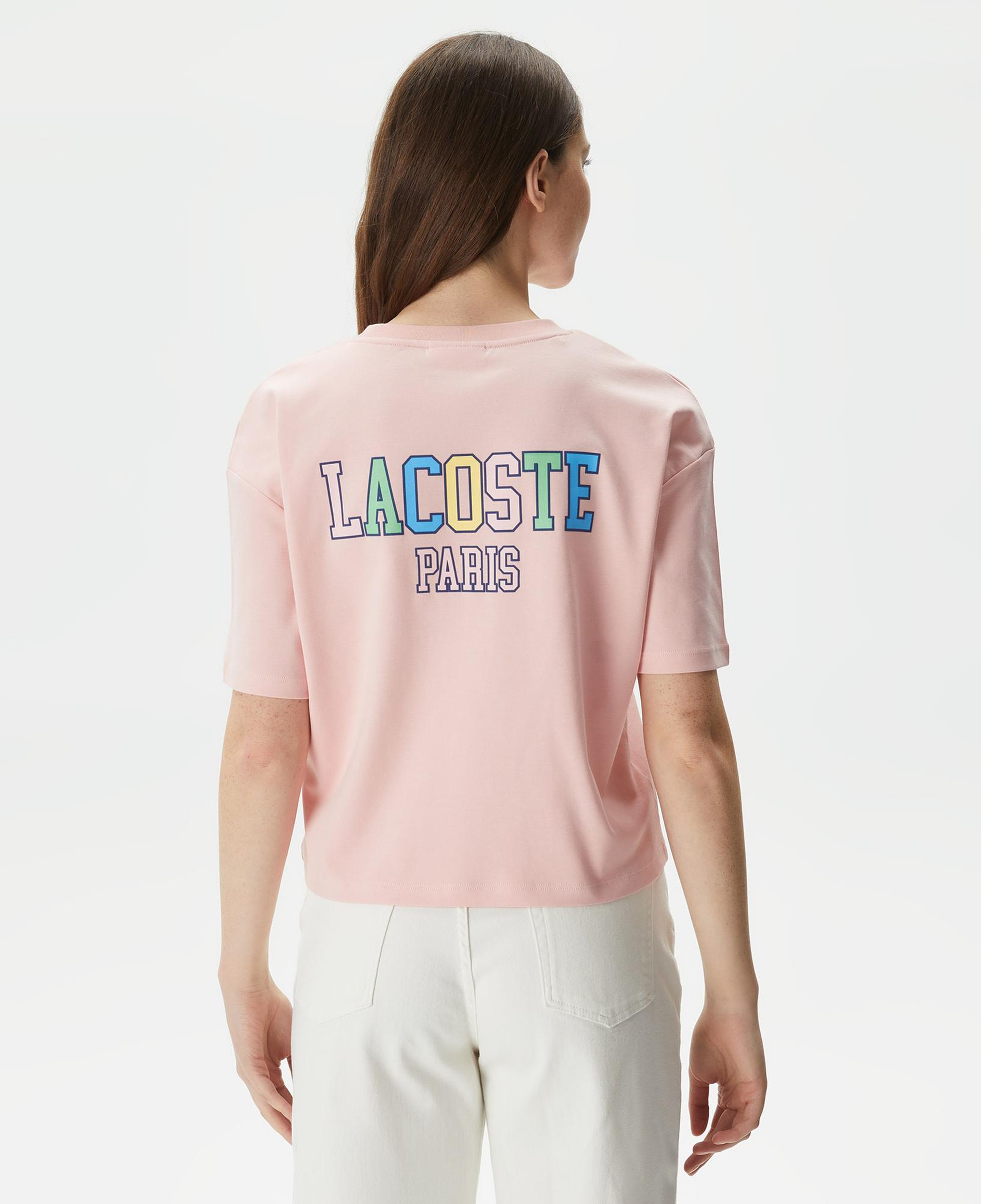 Kadın Loose Fit Bisiklet Yaka Baskılı Organik Pamuk Pembe T-Shirt