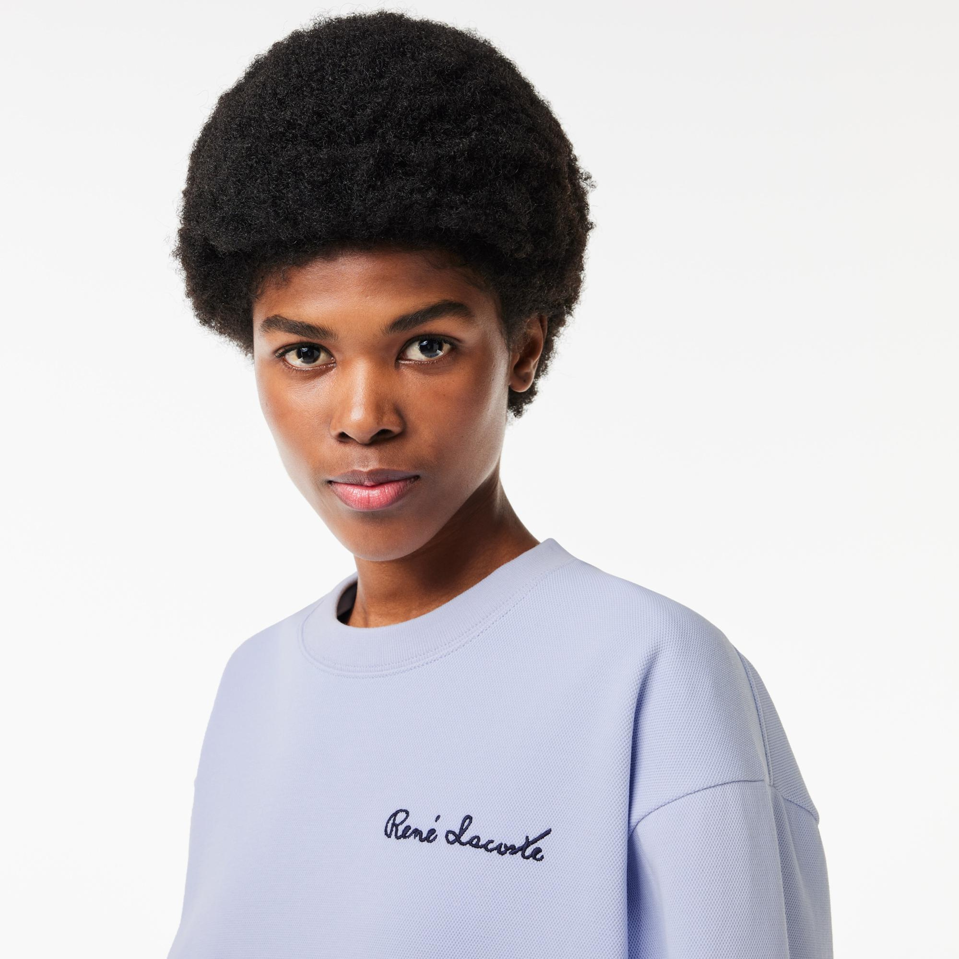 Kadın Bisiklet Yaka Mavi Sweatshirt