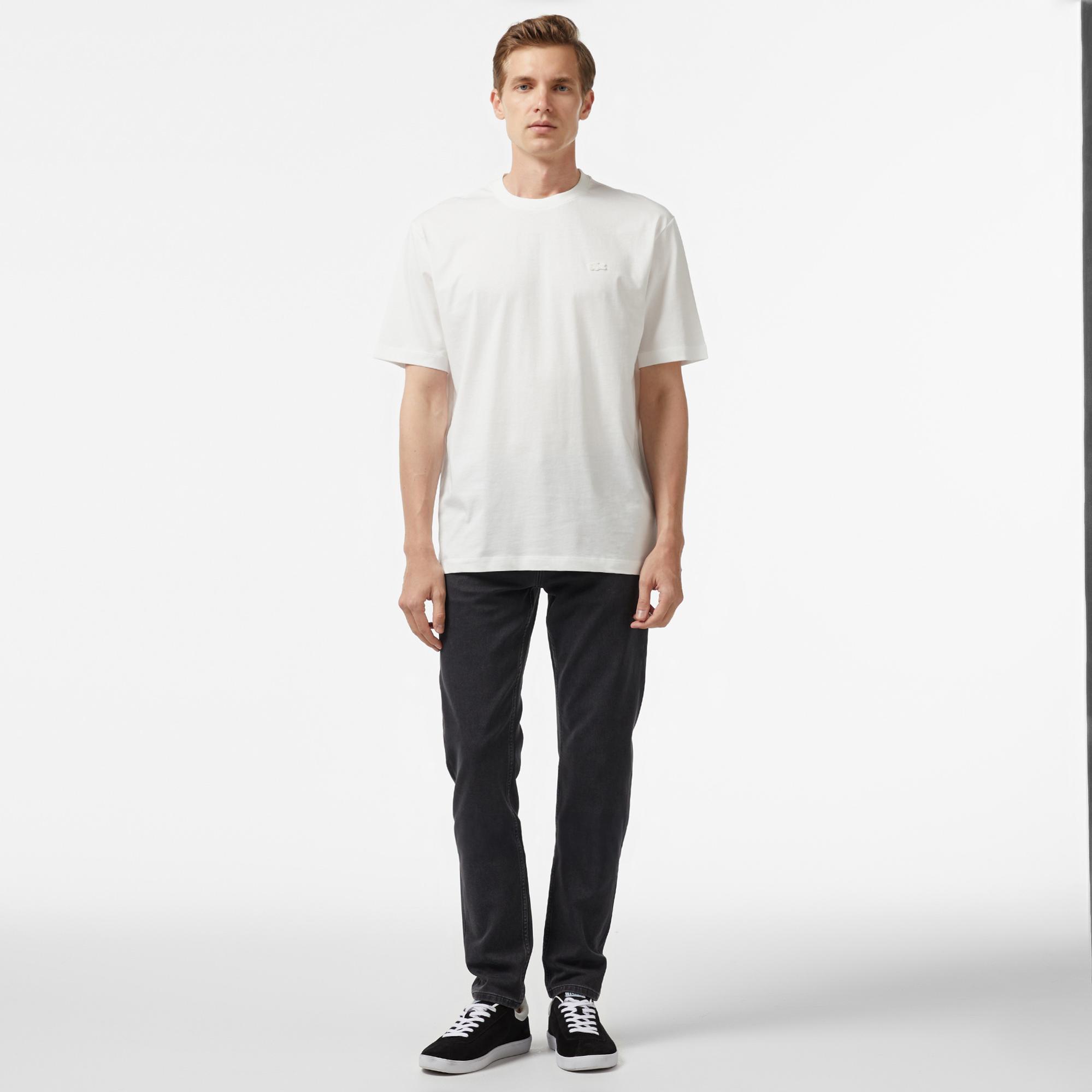 Erkek Loose Fit Bisiklet Yaka Beyaz T-Shirt