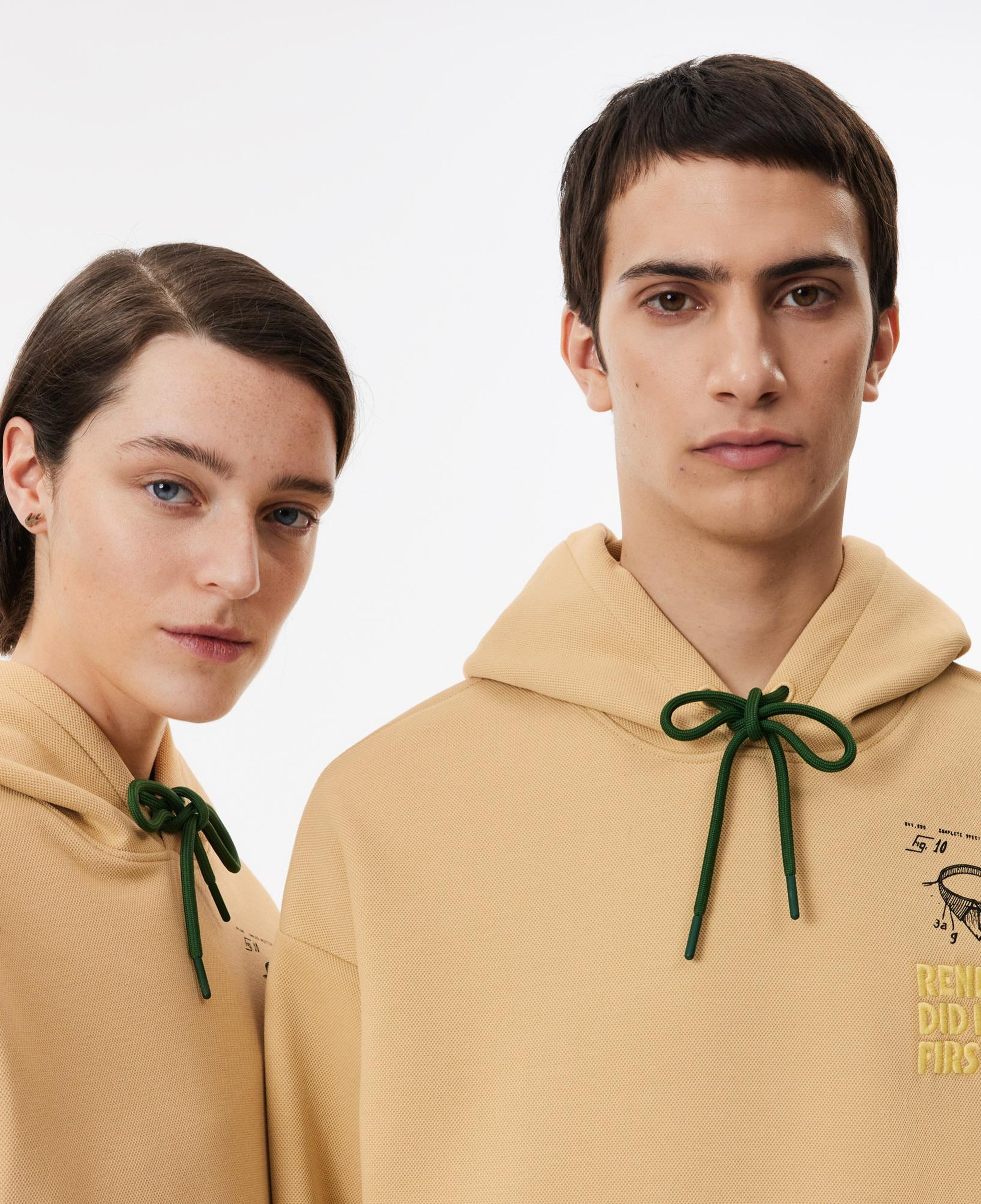 Unisex Relaxed Fit Kapüşonlu Bej Sweatshirt