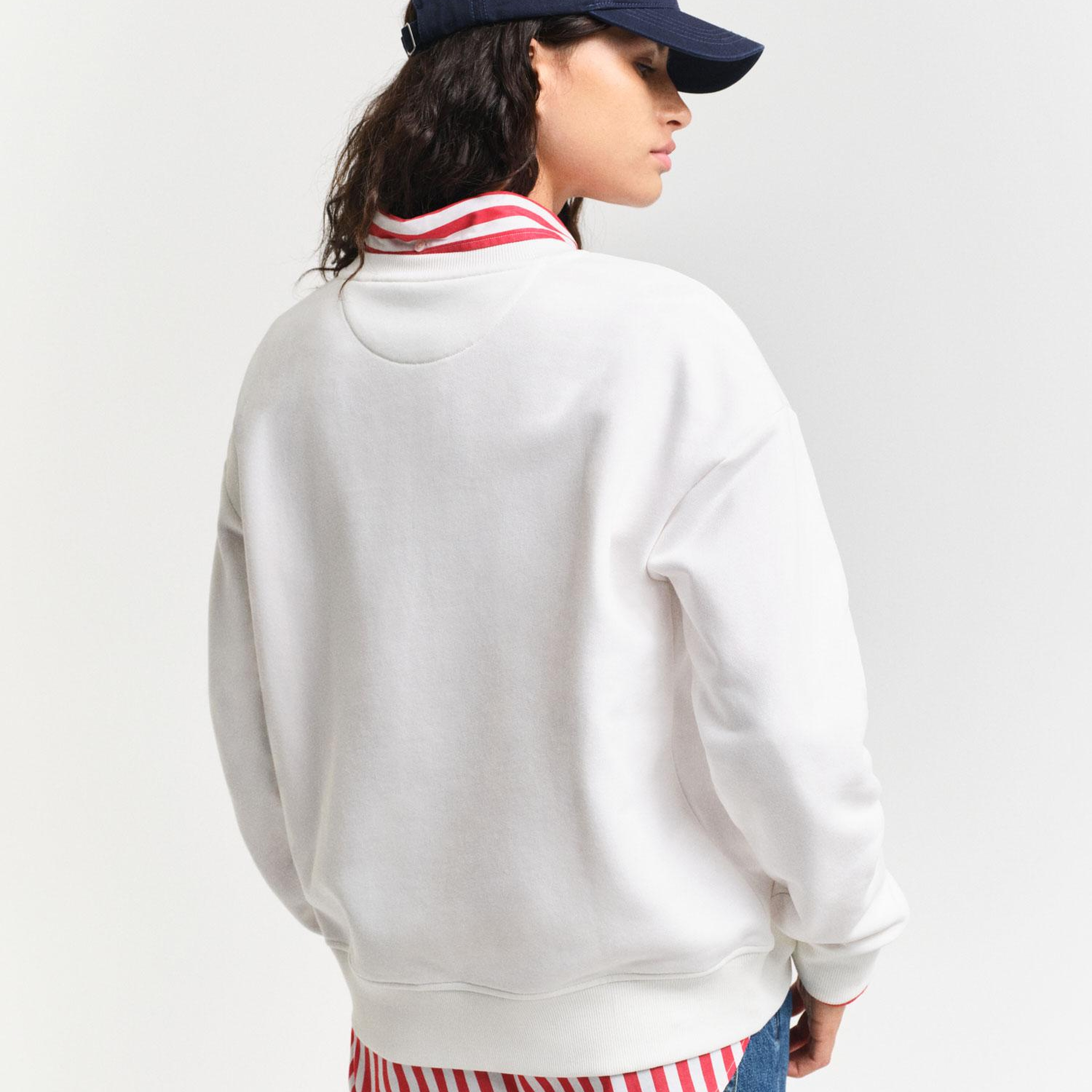 GANT Kadın Beyaz Relaxed Fit Bisiklet Yaka Sweatshirt