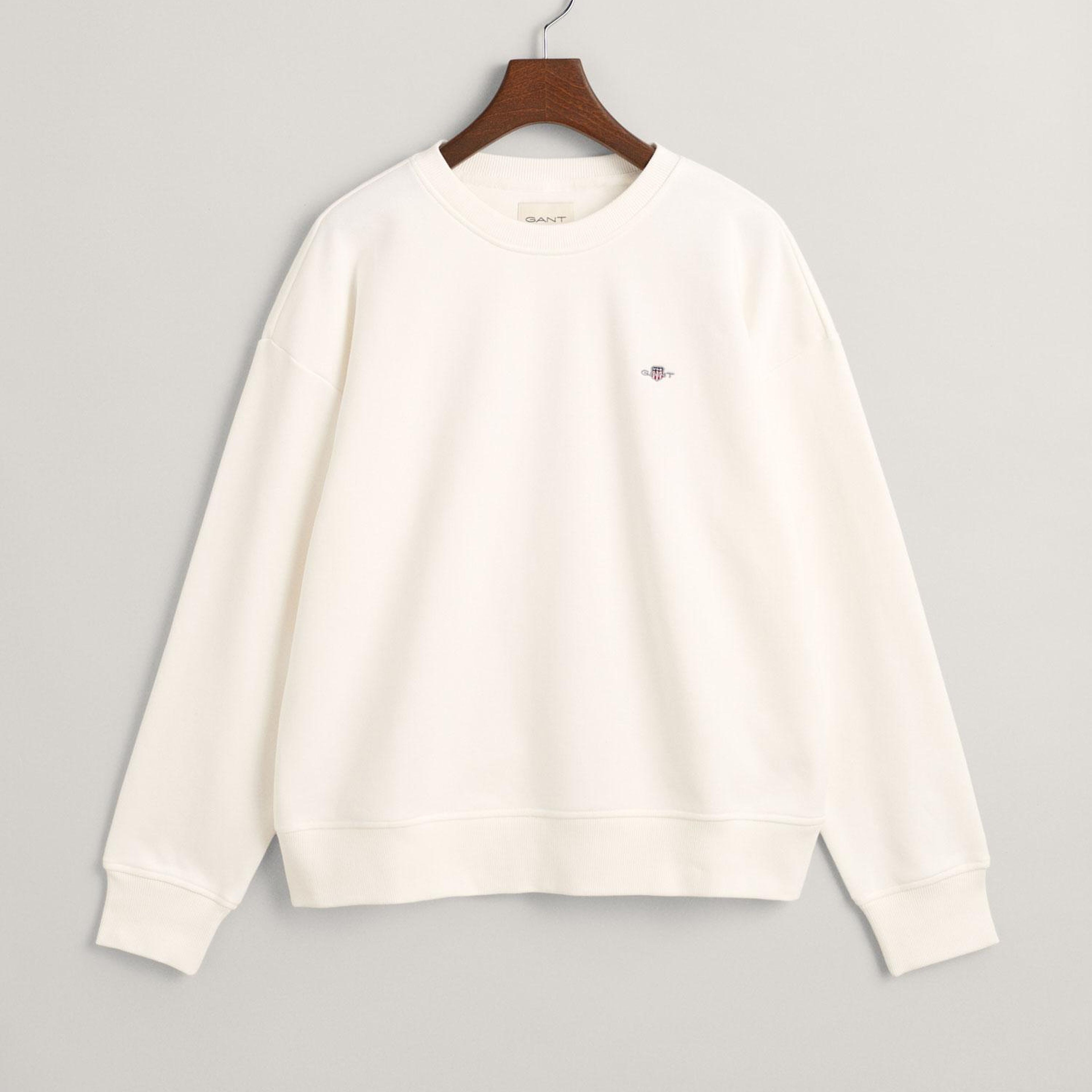 GANT Kadın Beyaz Relaxed Fit Bisiklet Yaka Sweatshirt