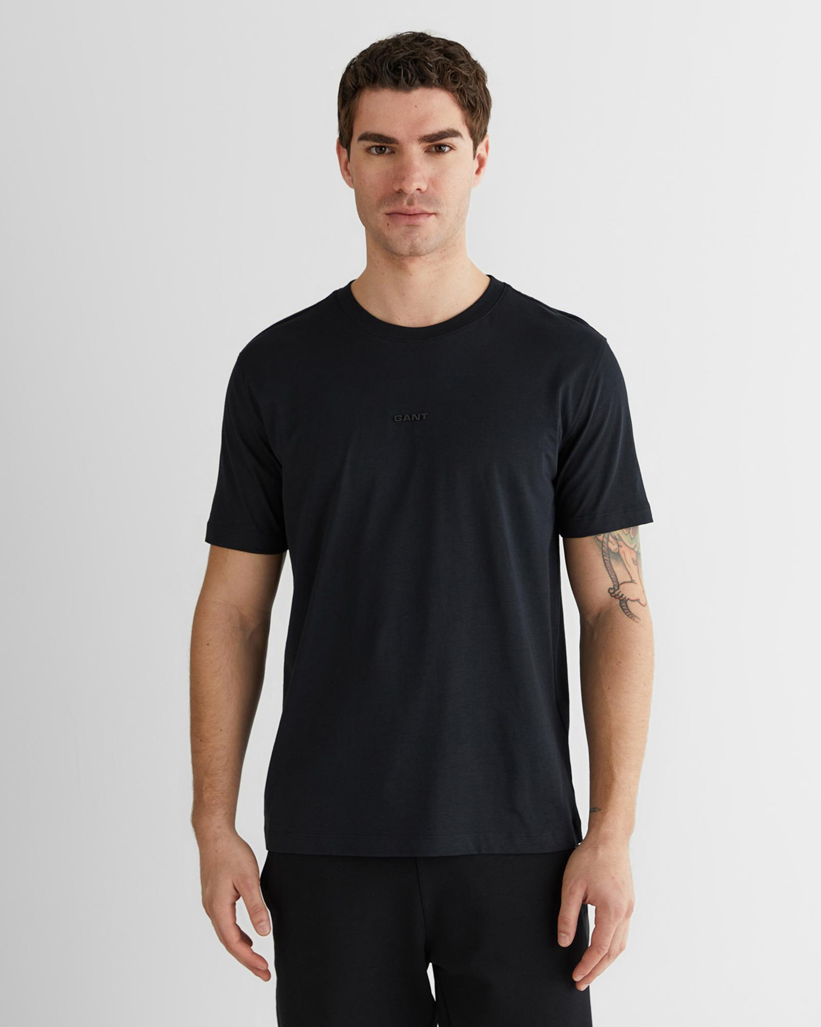 GANT Erkek Siyah Baskılı Kısa Kollu T-Shirt