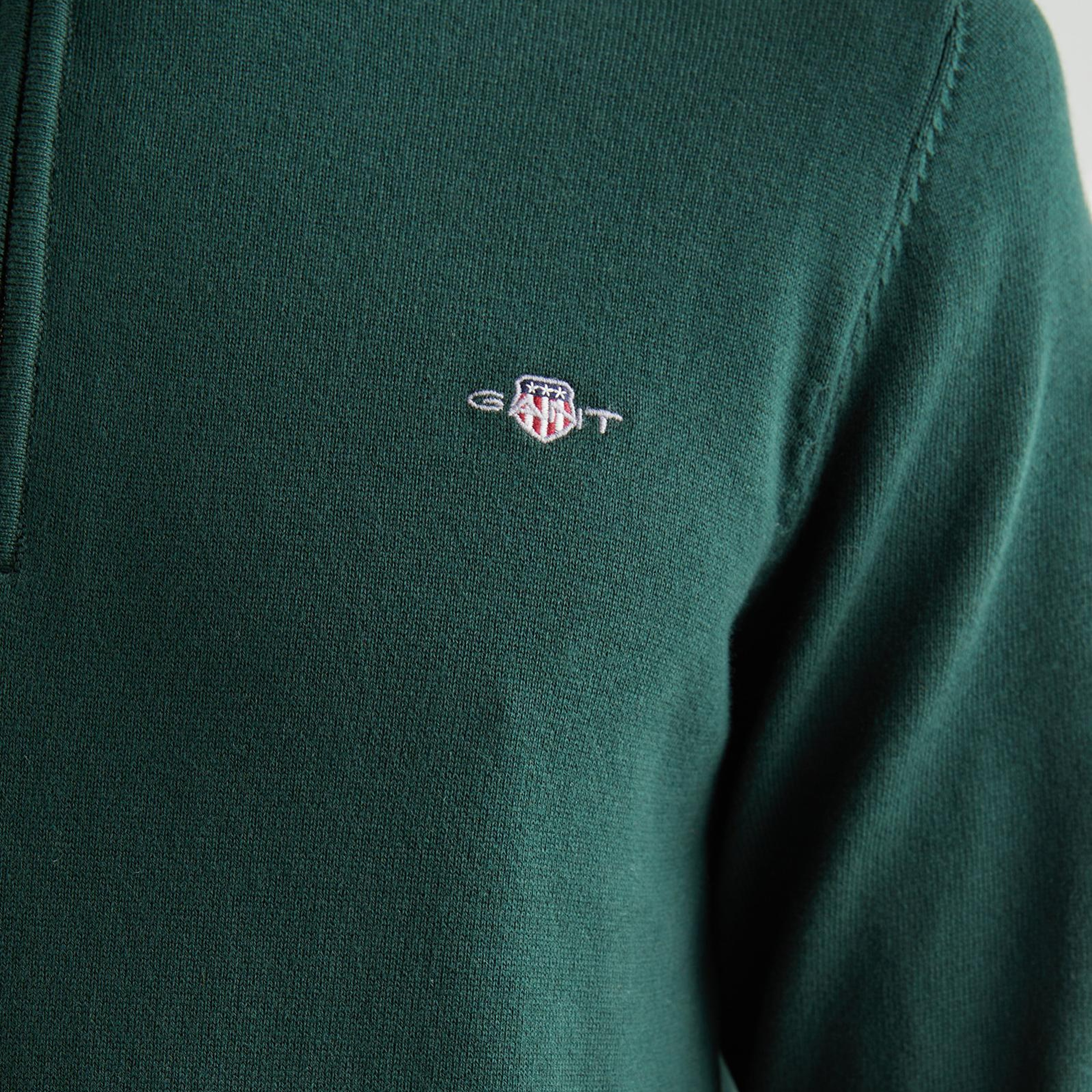 GANT Erkek Yeşil Regular Fit Yarım Fermuarlı Kazak