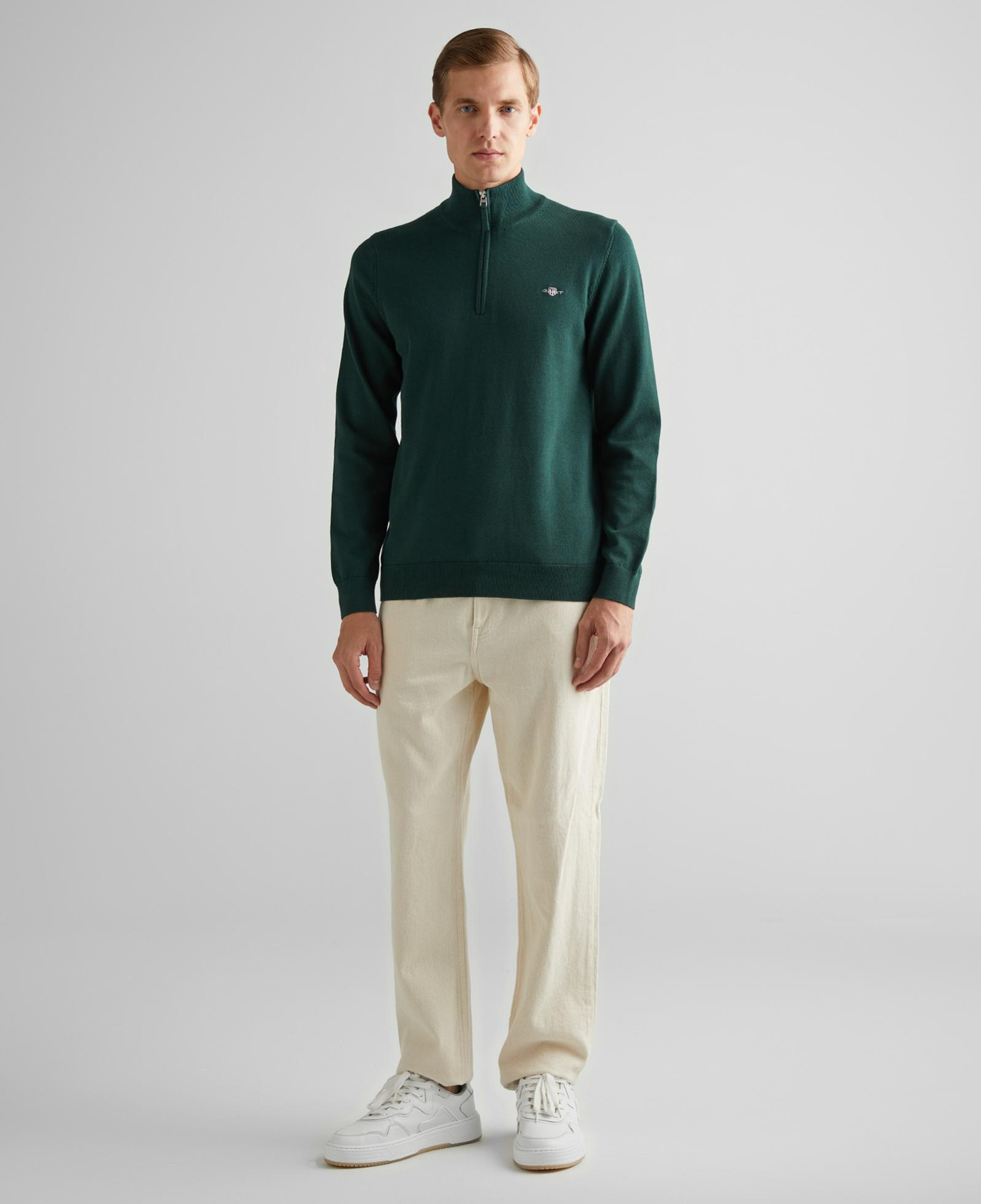 GANT Erkek Yeşil Regular Fit Yarım Fermuarlı Kazak