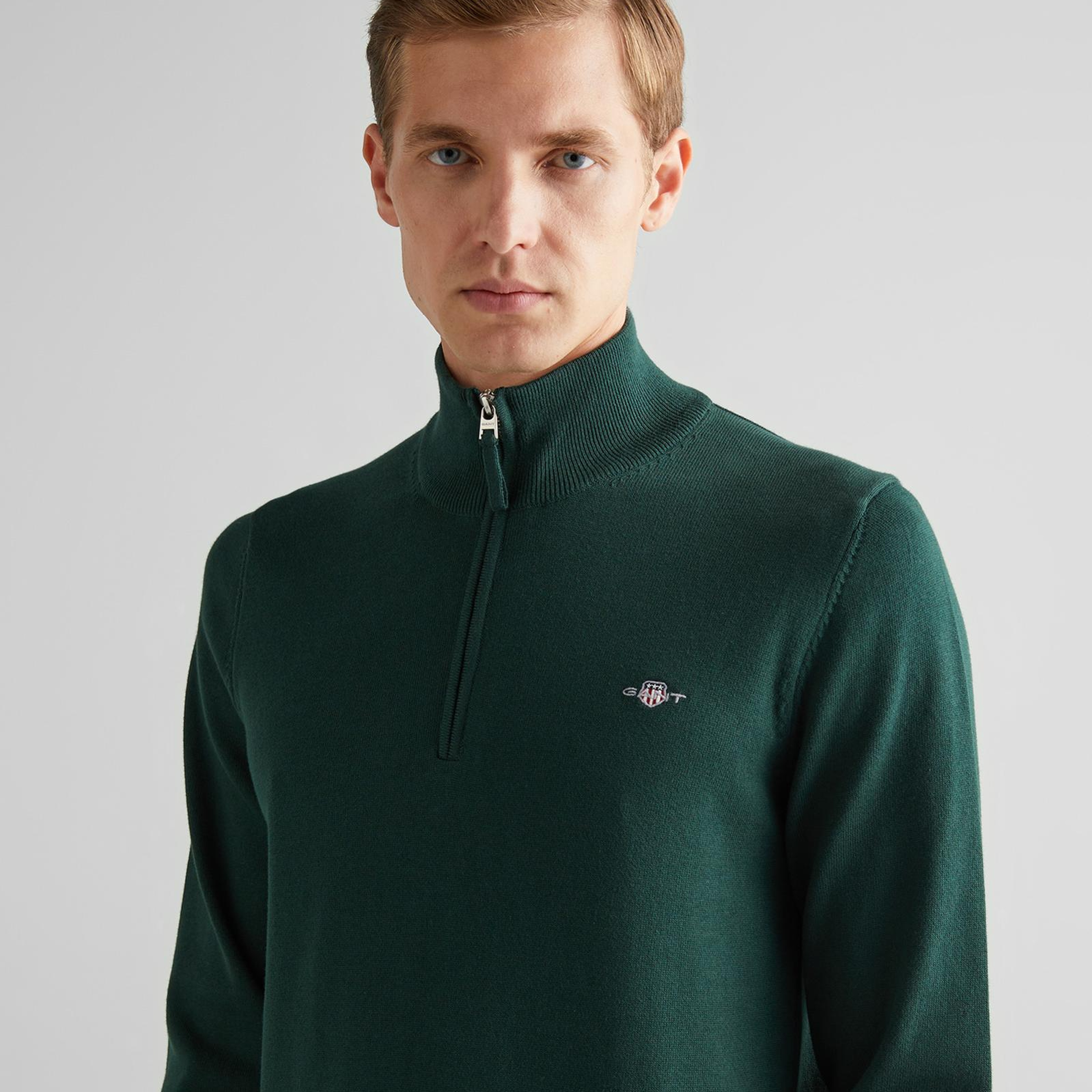 GANT Erkek Yeşil Regular Fit Yarım Fermuarlı Kazak