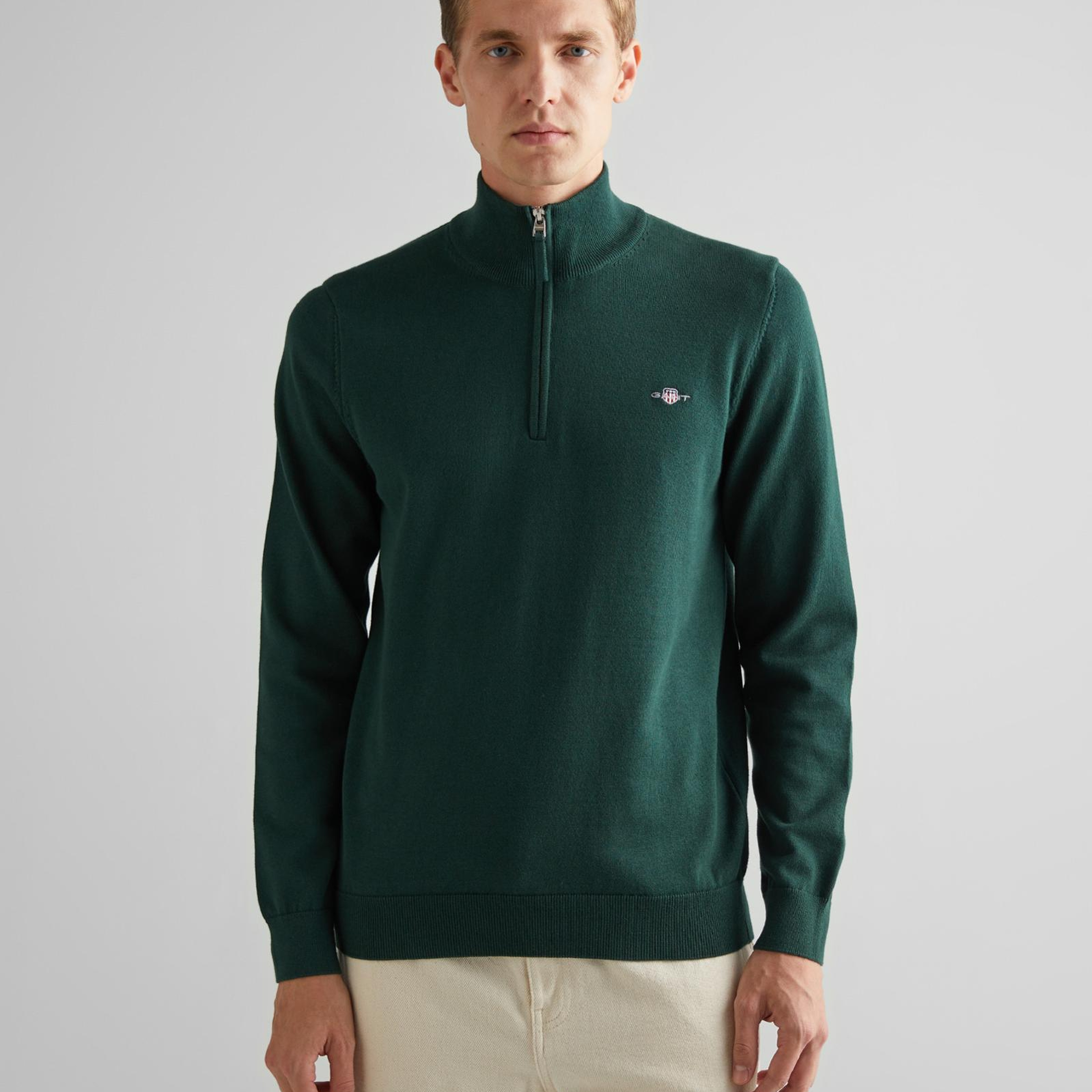 GANT Erkek Yeşil Regular Fit Yarım Fermuarlı Kazak