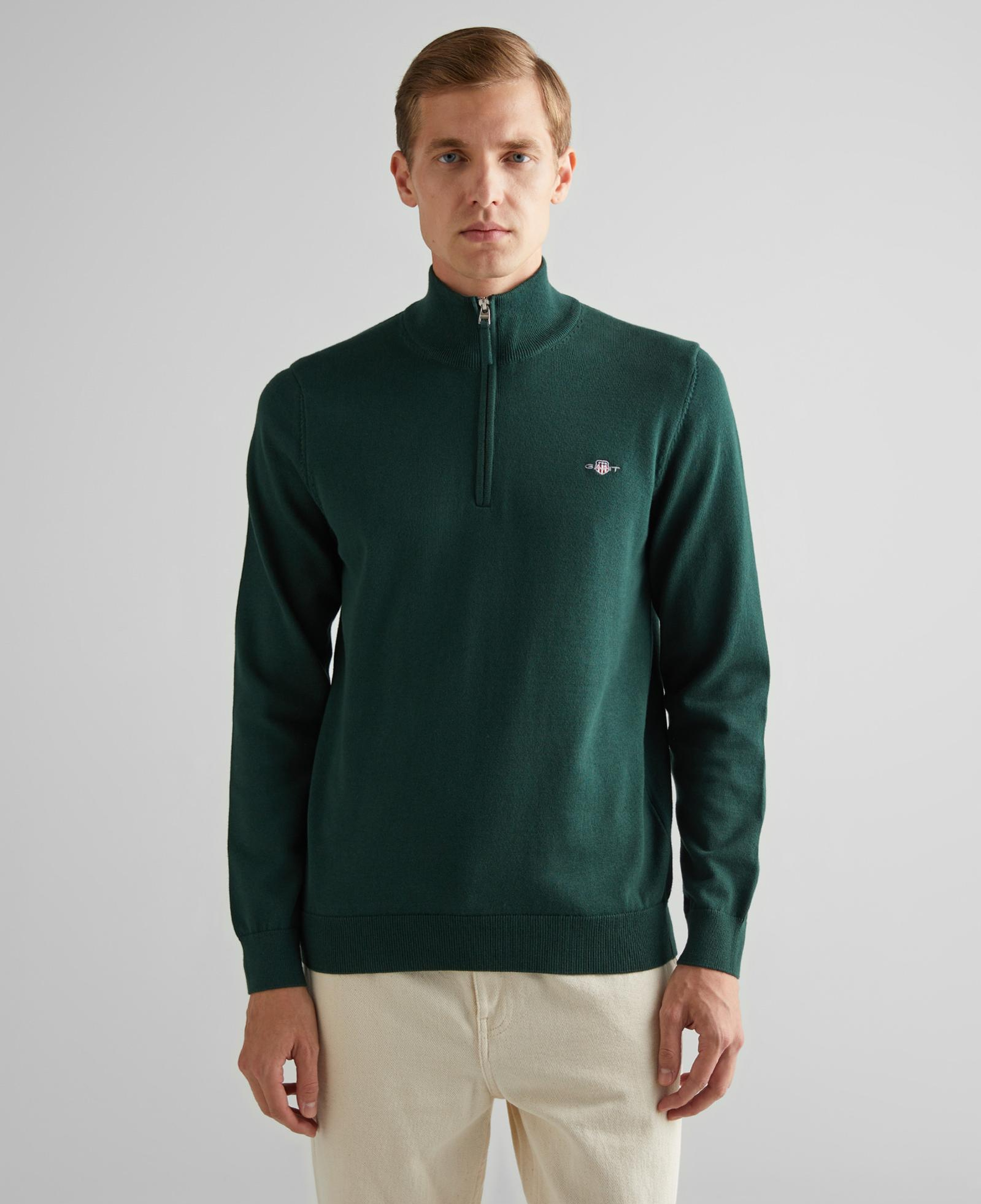 GANT Erkek Yeşil Regular Fit Yarım Fermuarlı Kazak