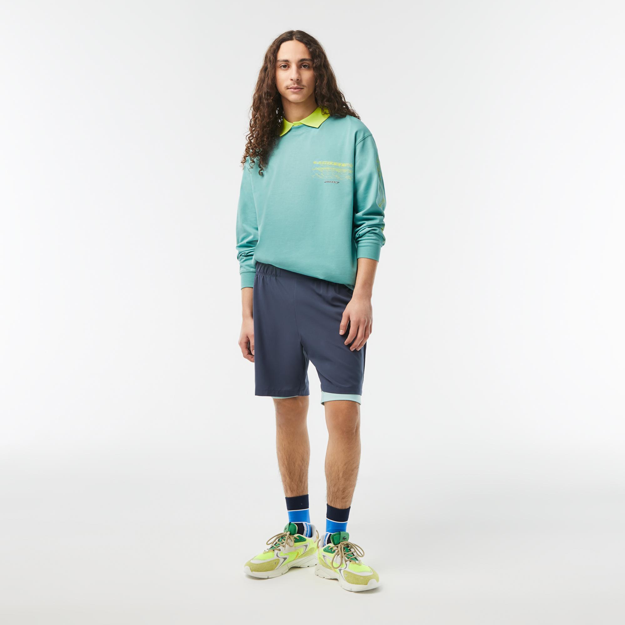 Erkek Loose Fit Uzun Kollu Bisiklet Yaka Yeşil T-Shirt