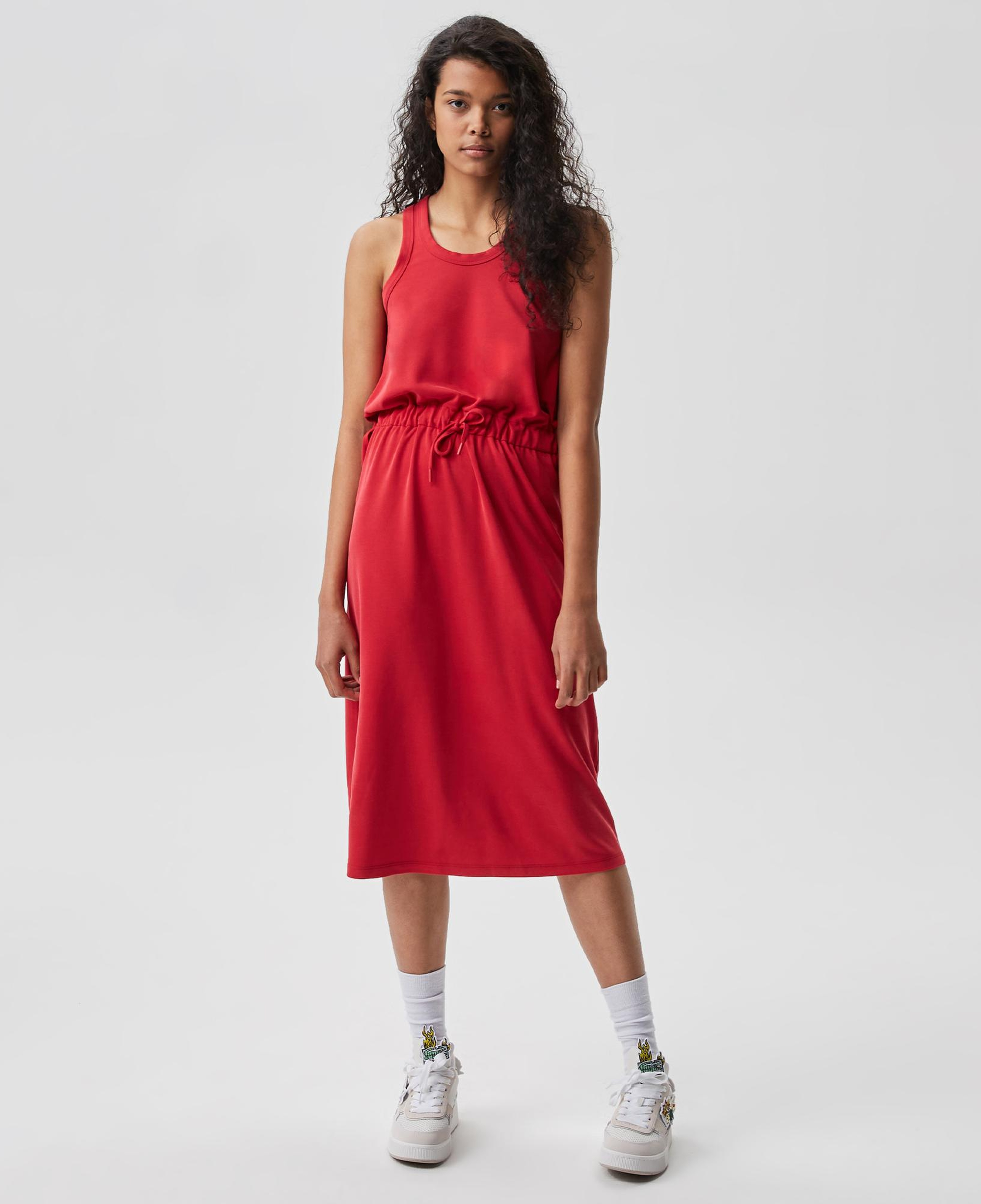 Kadın Loose Fit Kolsuz V Yaka Kırmızı Elbise