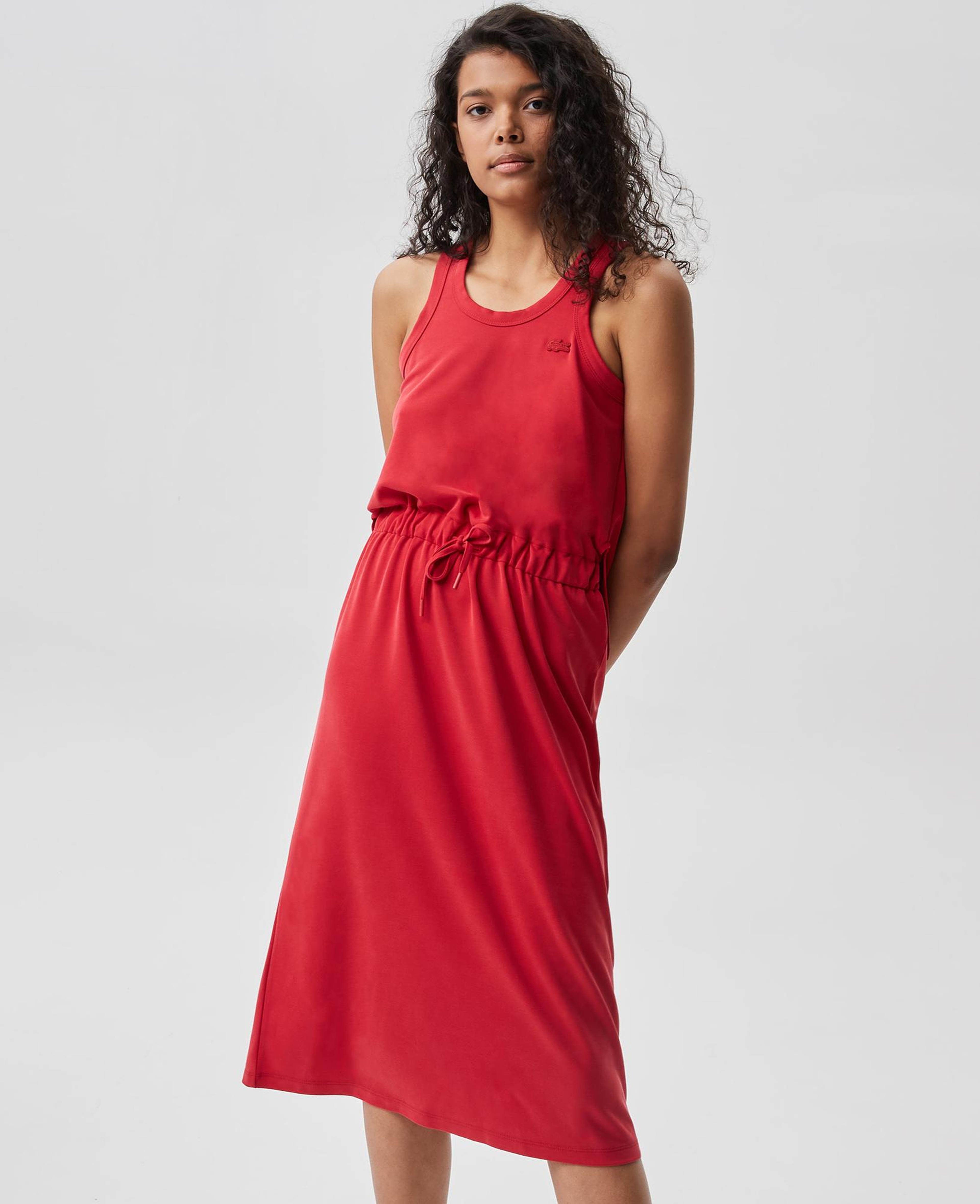 Kadın Loose Fit Kolsuz V Yaka Kırmızı Elbise