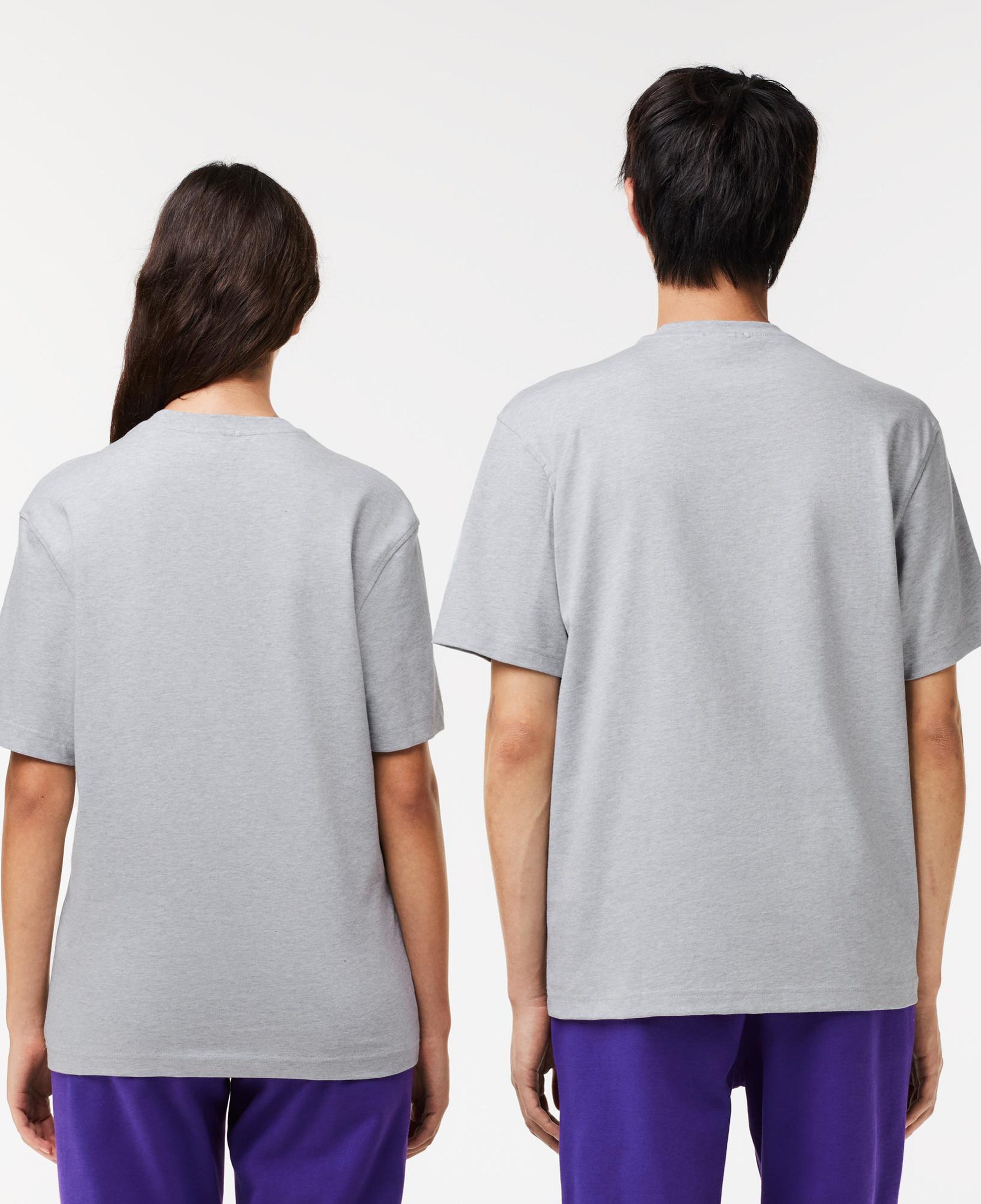 Unisex Relaxed Fit Bisiklet Yaka Baskılı Gri T-Shirt