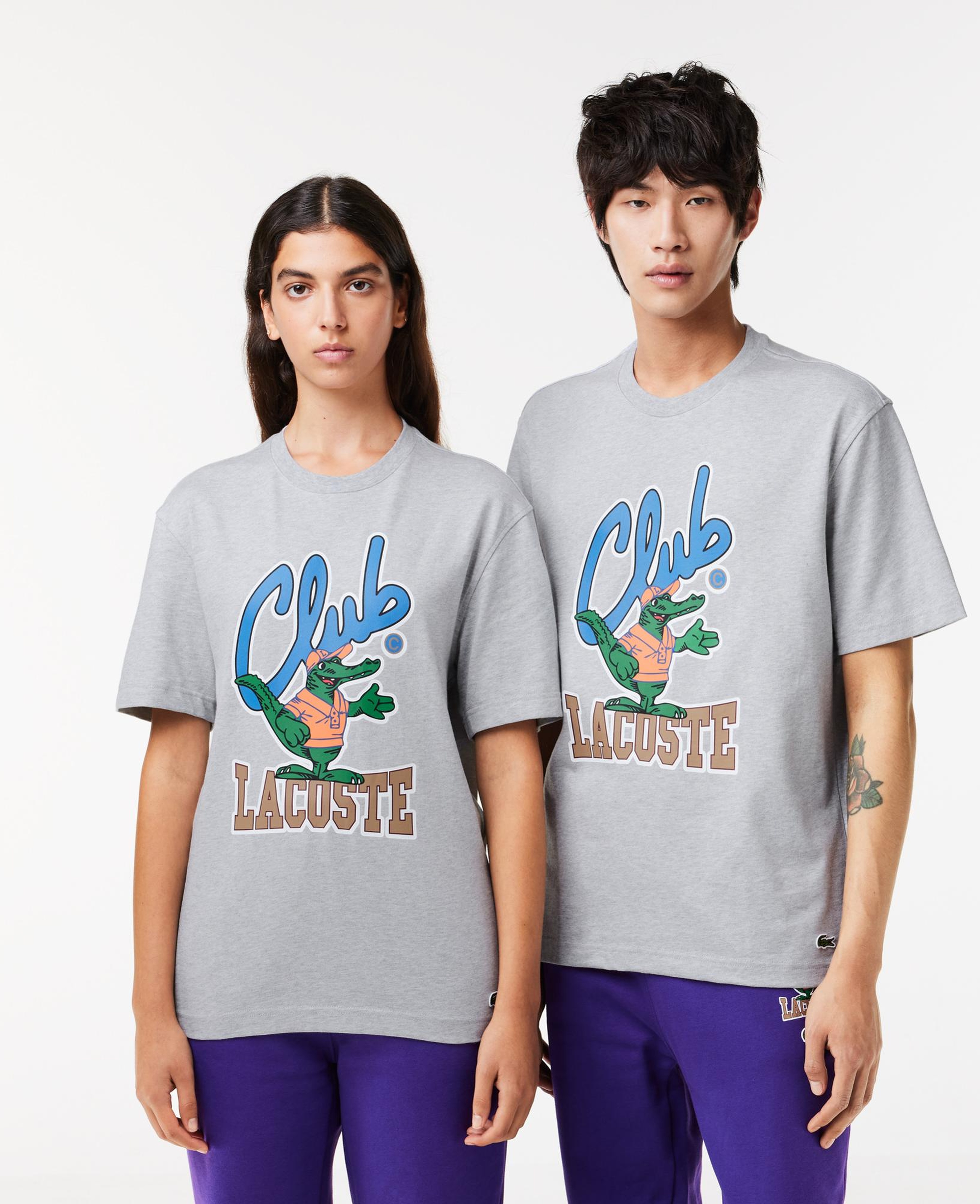 Unisex Relaxed Fit Bisiklet Yaka Baskılı Gri T-Shirt